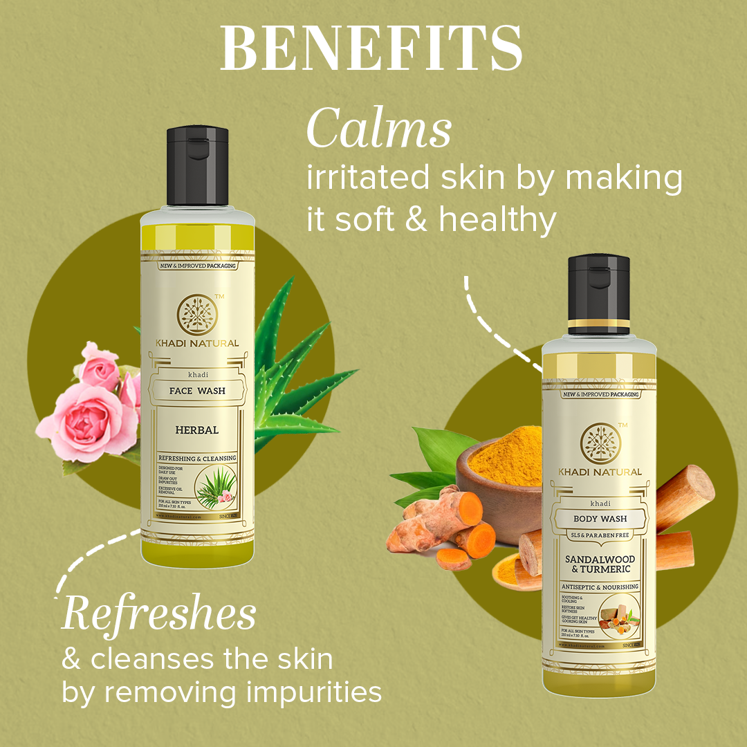 Khadi Natural Herbal Face Wash & Sandalwood & Turmeric Body Wash – Combo Pack of 2 - 210ml Each - Image 2 - Buy from Indicrest
