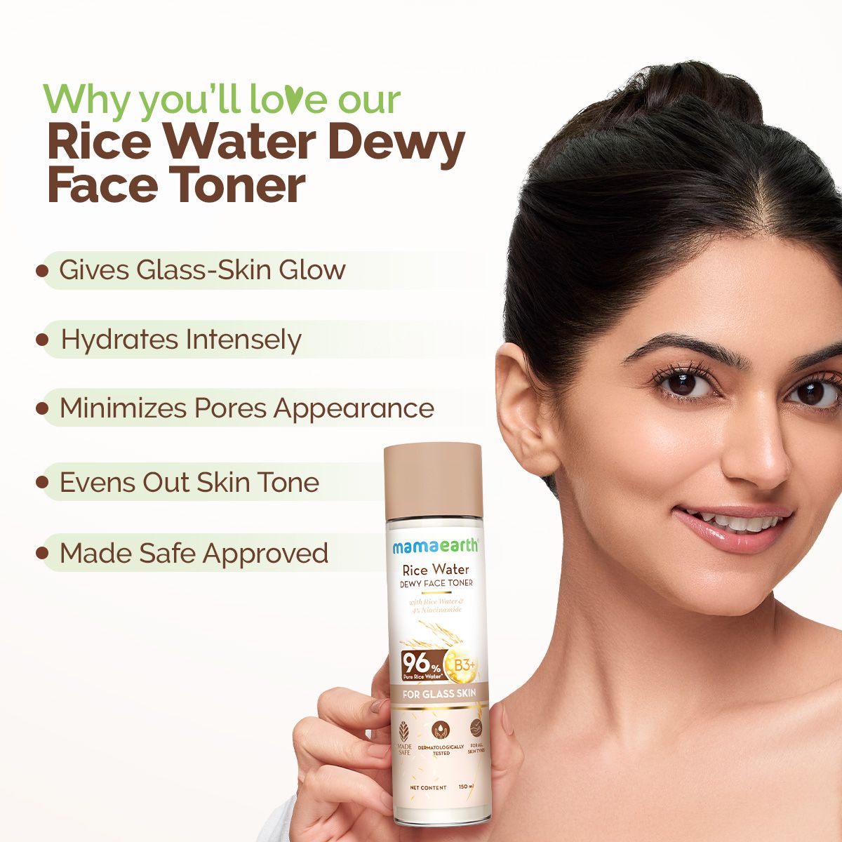 Mamaearth Rice Water Dewy Face Toner with 96% Pure Rice Water Extract & 4% Niacinamide for Glass Skin, 150ml - Image 3 - Buy from Indicrest