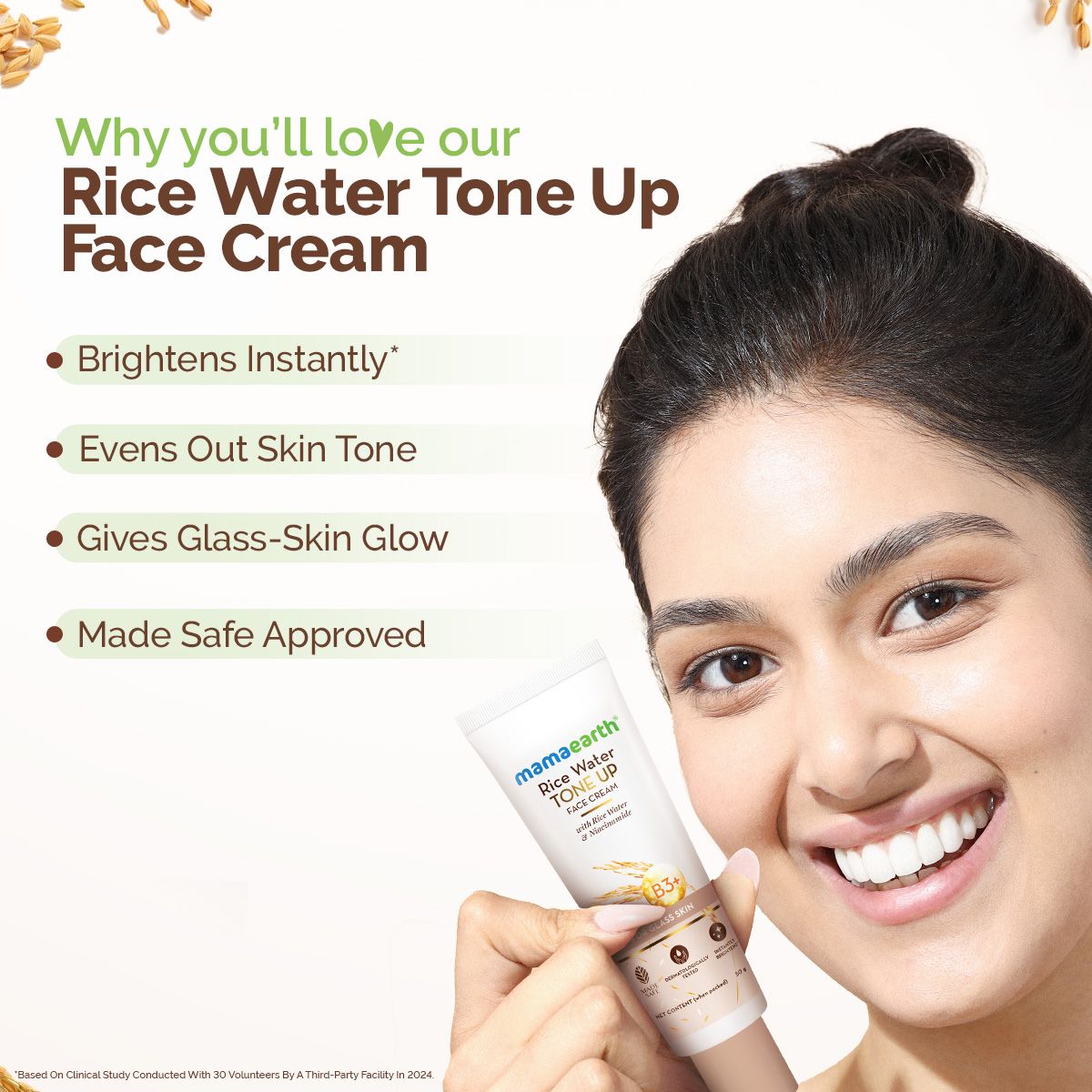 Mamaearth Rice Water Tone Up Face Cream with Rice Water & Niacinamide for Glass Skin, 50g - Image 2 - Buy from Indicrest