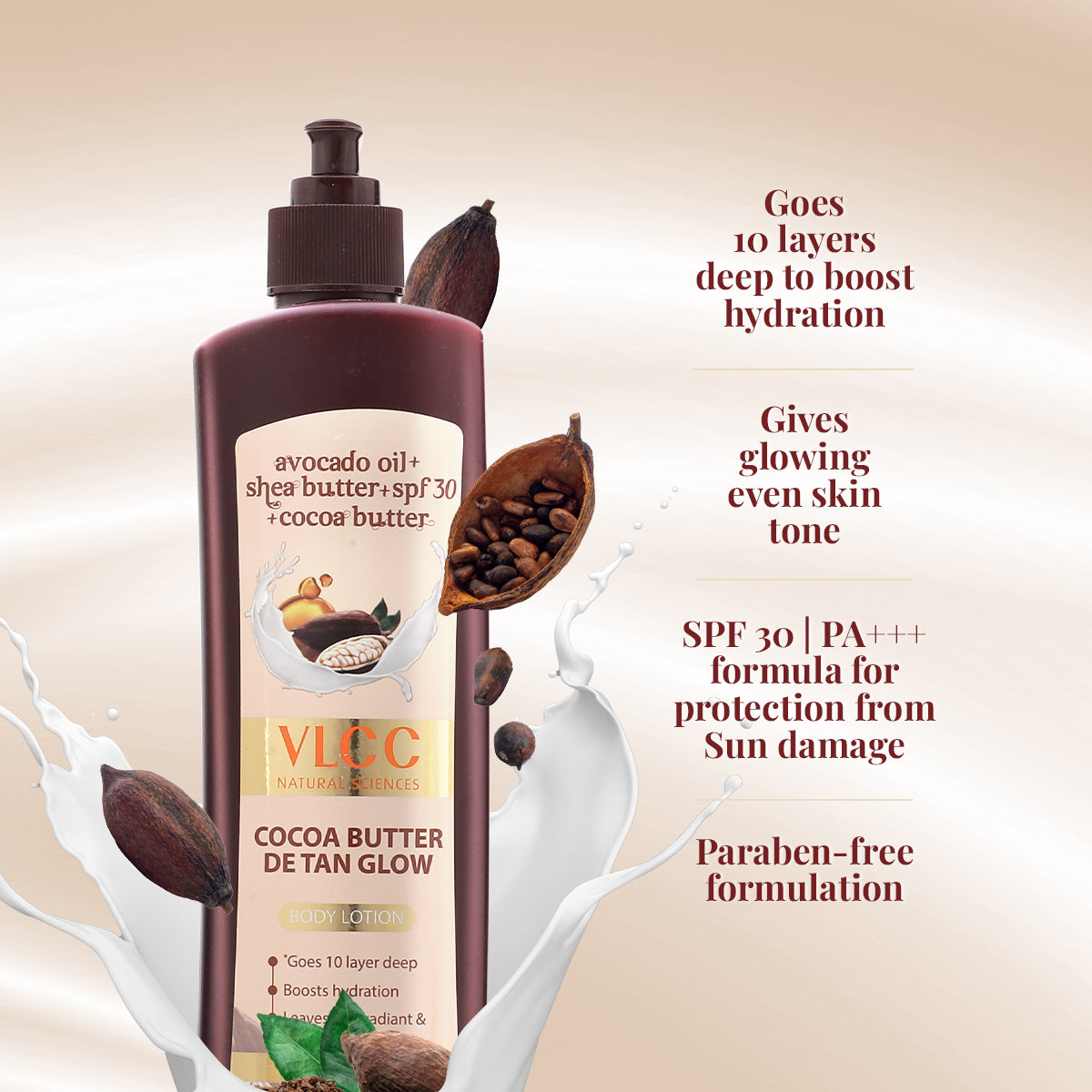VLCC Cocoa Butter De-tan Glow SPF 30 PA+++ and Almond Honey Skin Brightening Body Lotion - Image 4 - Buy from Indicrest