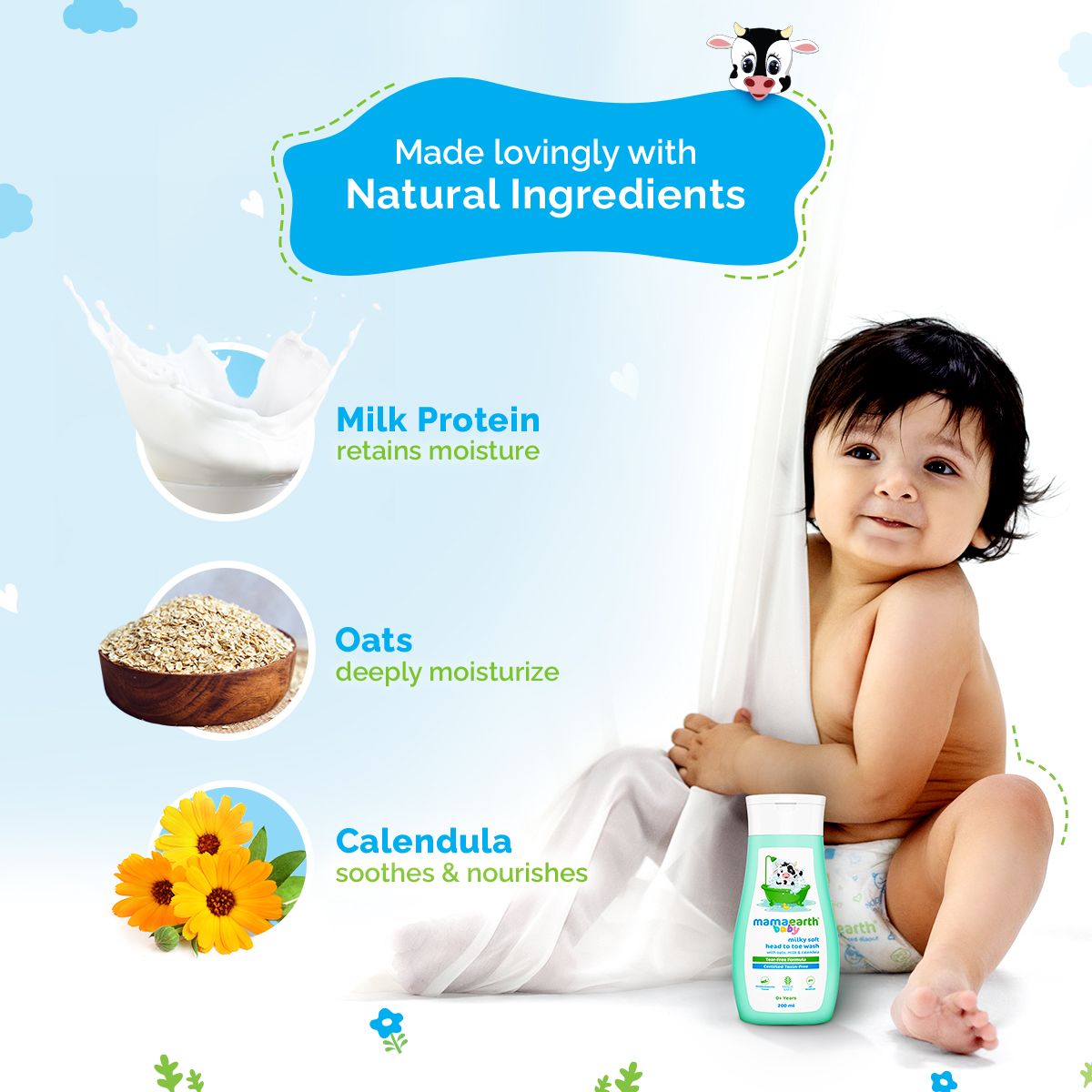 Mamaearth Milky Soft Head to Toe Wash With Oats, Milk, and Calendula for Babies, 200ml - Image 5 - Buy from Indicrest