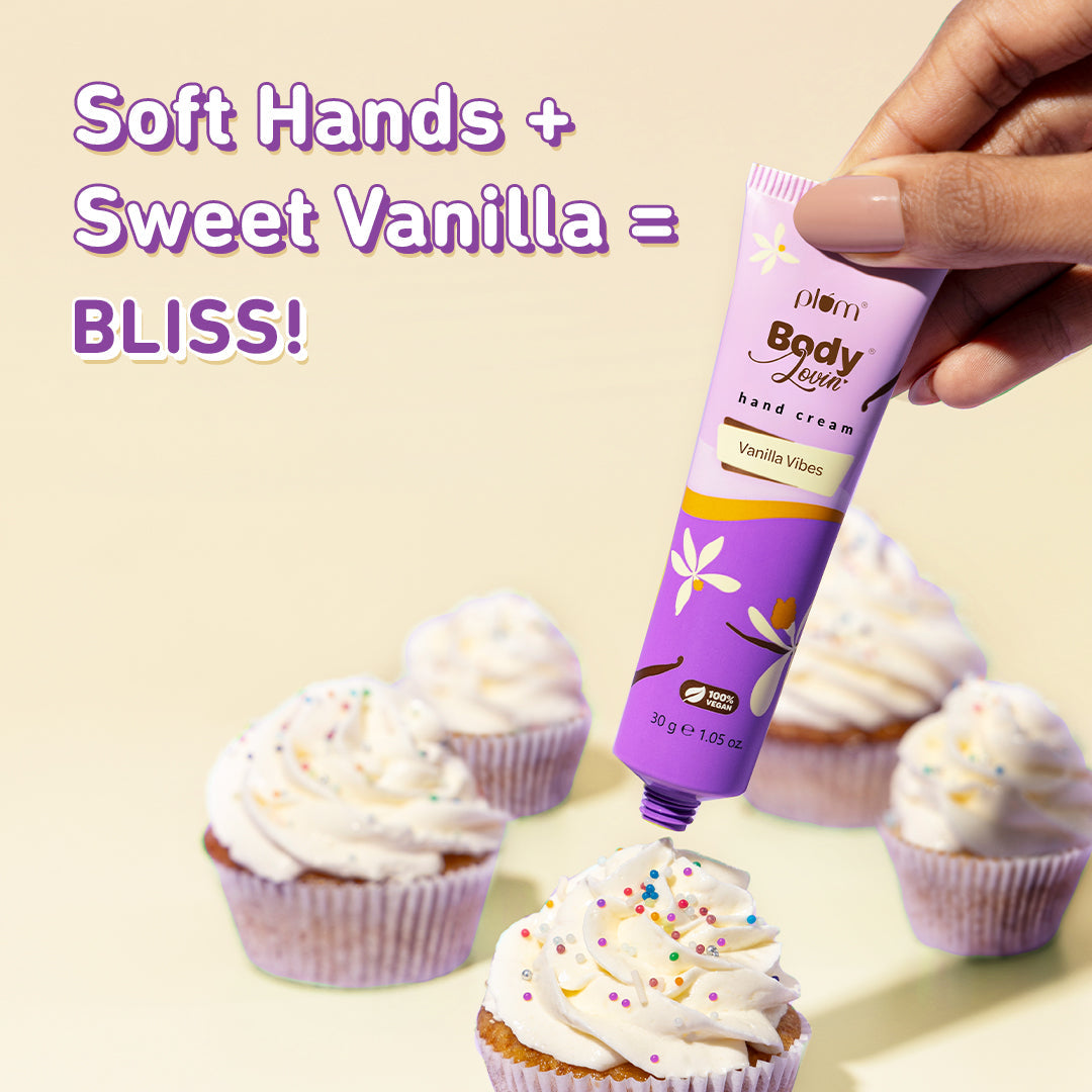 Plum Vanilla Vibes Hand Cream by Plum Body Lovin' | Ultra Moisturizing With Shea Butter | Irresistible, Warm Vanilla Fragrance | Non-Greasy & Lightweight, 30g