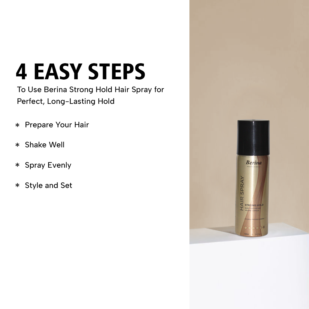 Berina Professional Hair Spray (Strong Hold) | Long-Lasting Firm Hold for All-Day Styling, 100ml