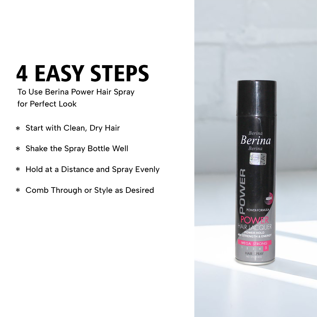 Berina Professional Hair Spray (Strong Hold) | Long-Lasting Firm Hold for All-Day Styling, 250ml