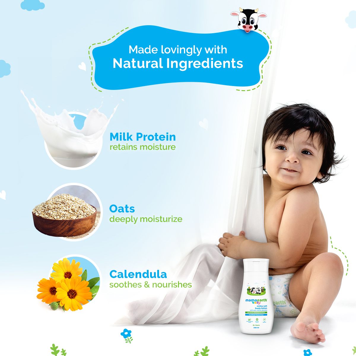 Mamaearth Milky Soft Body Lotion for Babies with Oats, Milk & Calendula, 200ml - Image 3 - Buy from Indicrest
