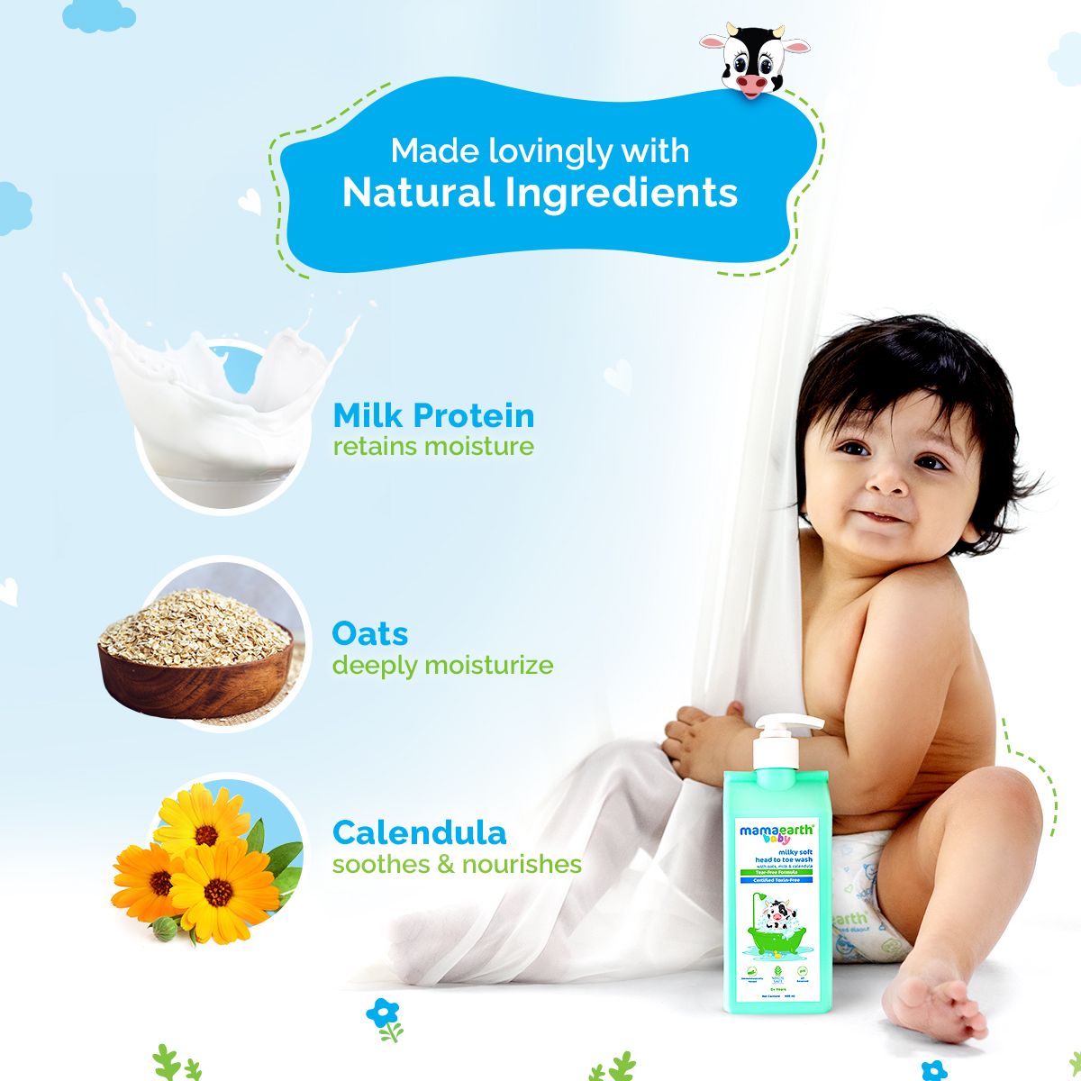 Mamaearth Milky Soft Head to Toe Wash With Oats, Milk, and Calendula for Babies, Pack of 2 X 400ml - Image 3 - Buy from Indicrest