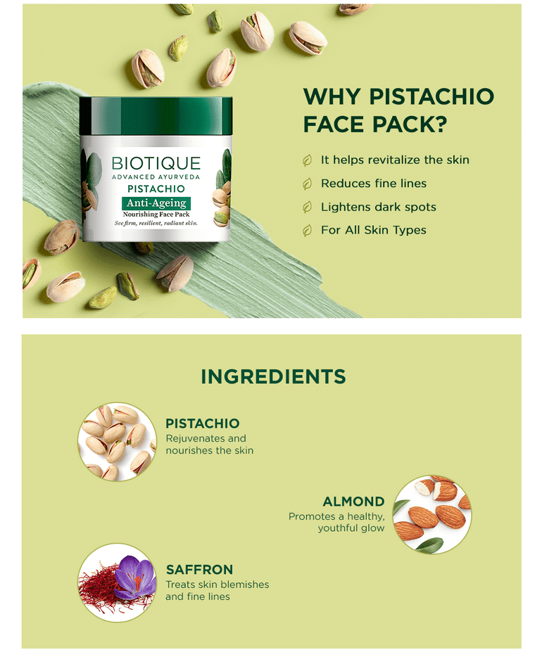 Biotique Pistachio Anti Ageing Nourishing Face Pack, 175g - Image 5 - Buy from Indicrest