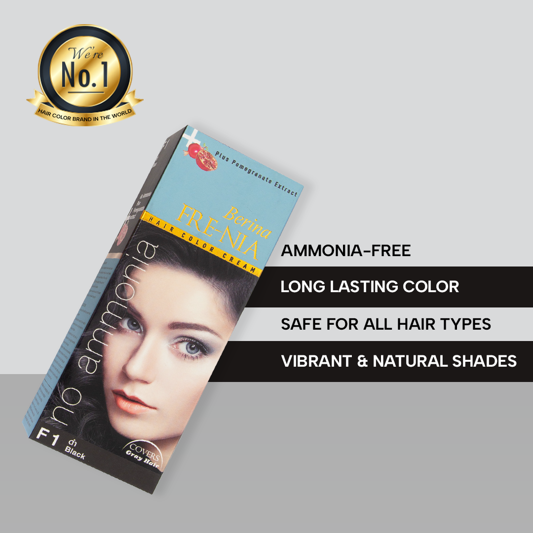 Berina Professional Permanent Ammonia-Free Hair Color Cream F01 Black | Deep Black Shade with Long-Lasting Coverage, F01-Black