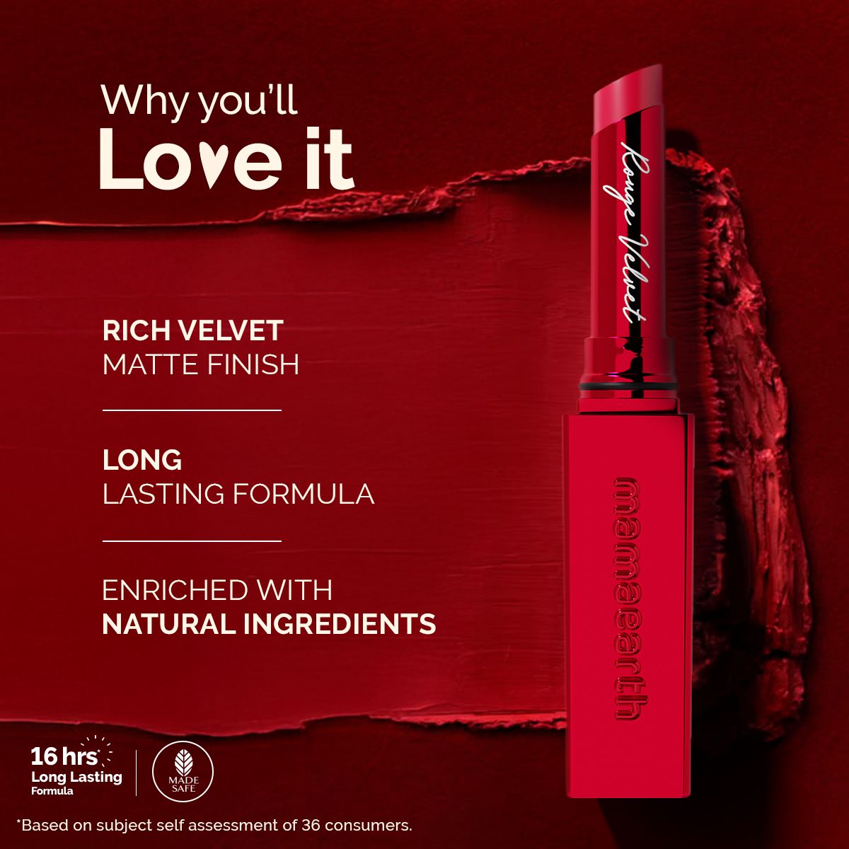 Mamaearth Luxe Matte Long Stay Lipstick with Passion Fruit Oil & Vitamin E, 2g | Rouge Velvet - Image 3 - Buy from Indicrest