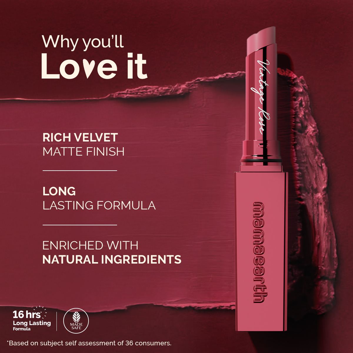 Mamaearth Luxe Matte Long Stay Lipstick with Passion Fruit Oil & Vitamin E, 2g | Vintage Rose - Image 3 - Buy from Indicrest