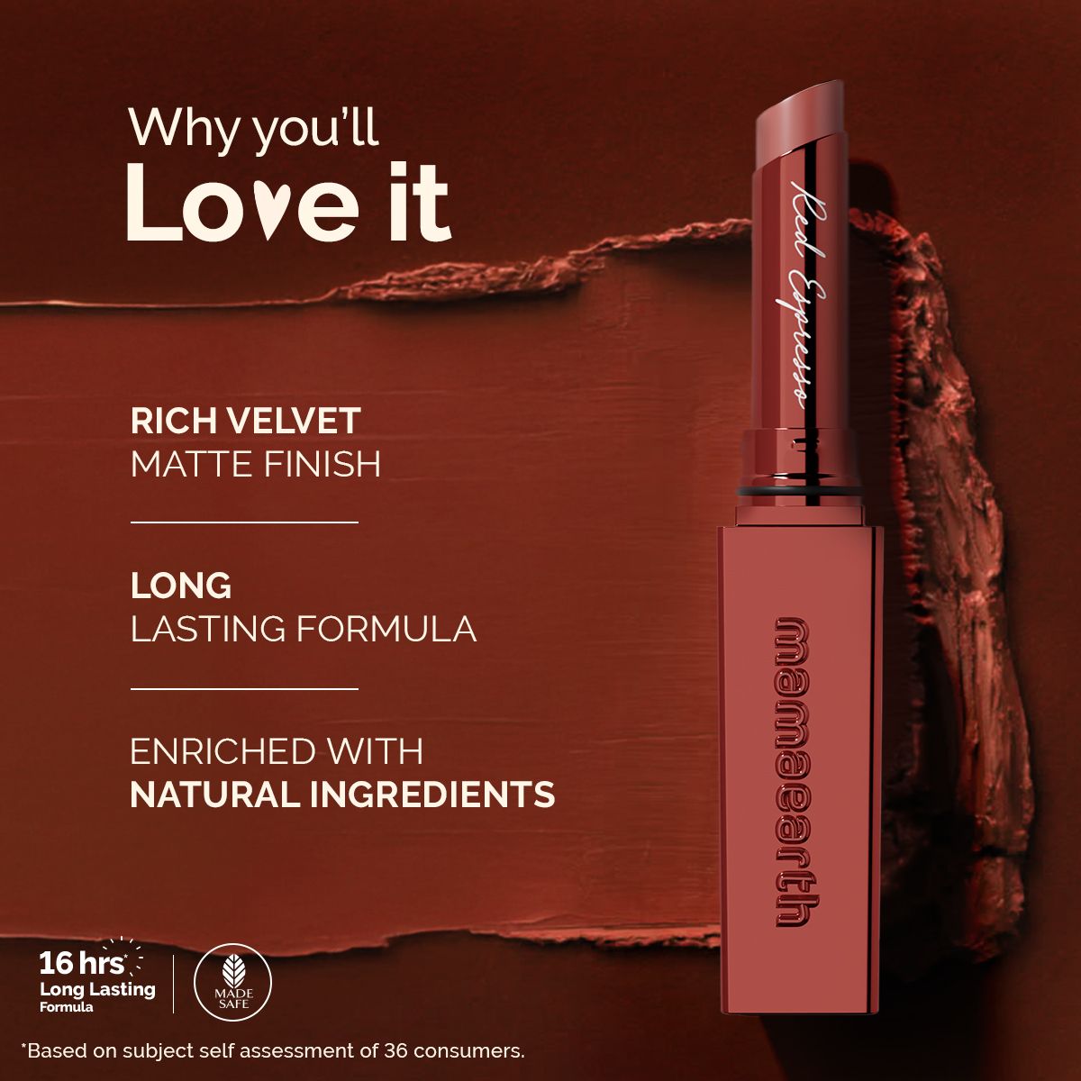 Mamaearth Luxe Matte Long Stay Lipstick with Passion Fruit Oil & Vitamin E, 2g | Red Espresso - Image 3 - Buy from Indicrest