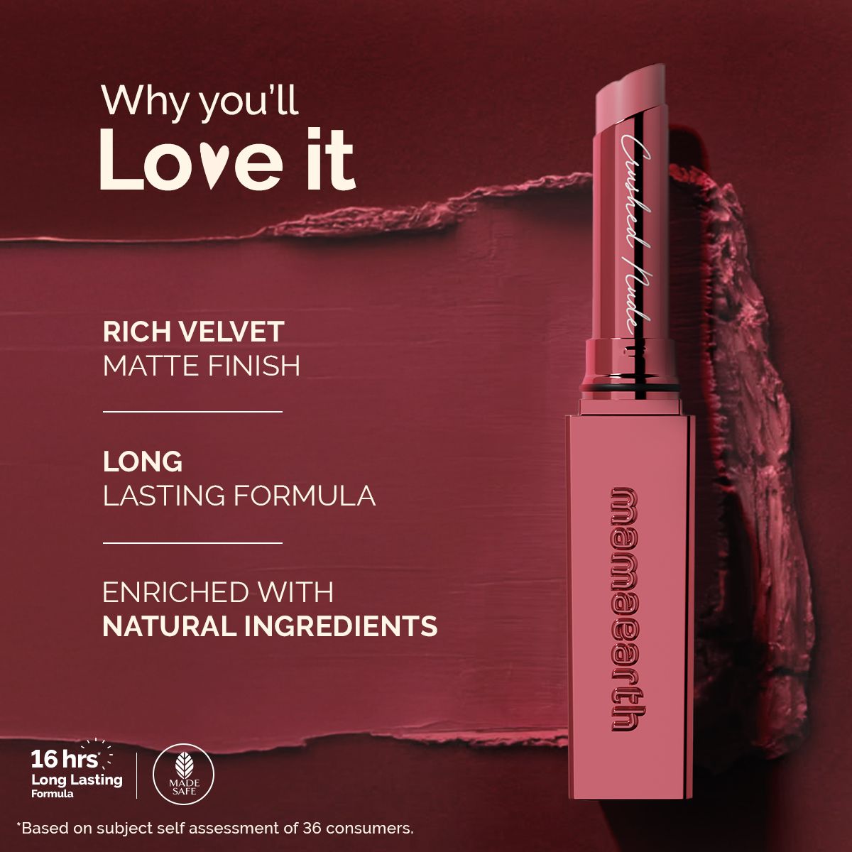 Mamaearth Luxe Matte Long Stay Lipstick with Passion Fruit Oil & Vitamin E, 2g | Crushed Nude - Image 3 - Buy from Indicrest