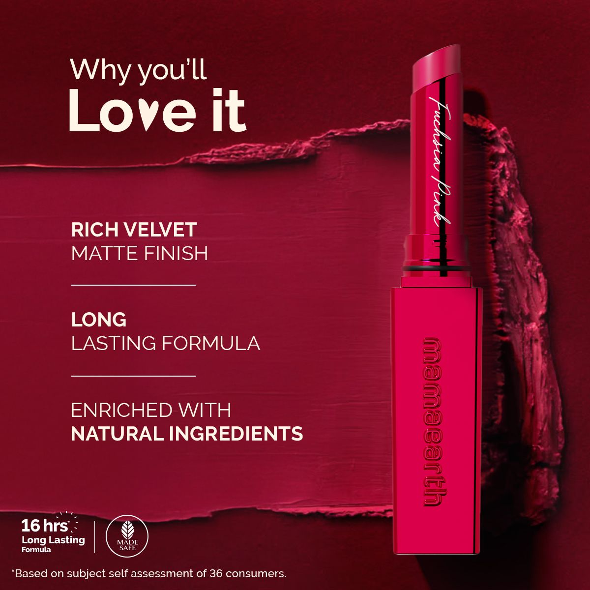 Mamaearth Luxe Matte Long Stay Lipstick with Passion Fruit Oil & Vitamin E, 2g | Fuchsia Pink - Image 3 - Buy from Indicrest