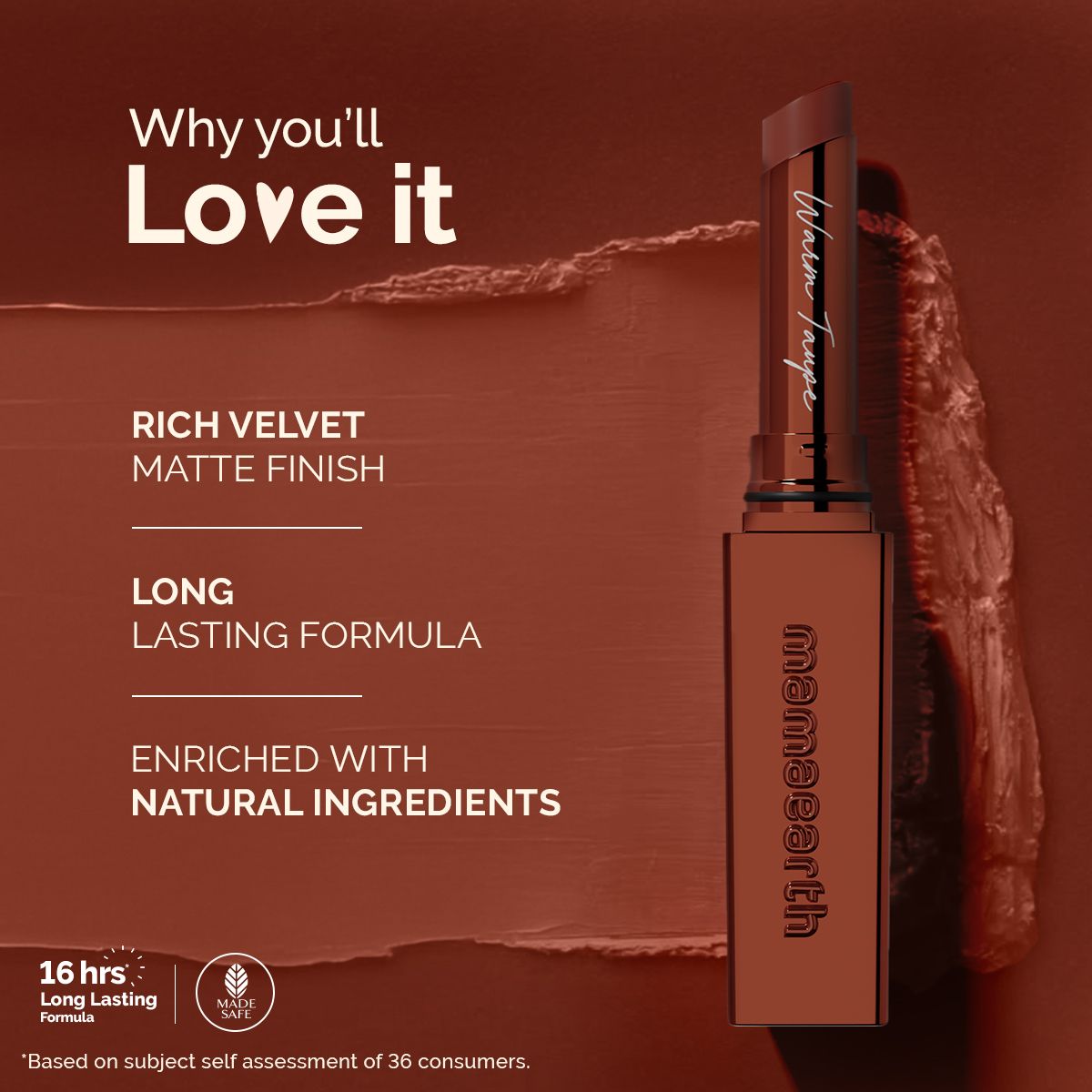 Mamaearth Luxe Matte Long Stay Lipstick with Passion Fruit Oil & Vitamin E, 2g | Warm Taupe - Image 3 - Buy from Indicrest