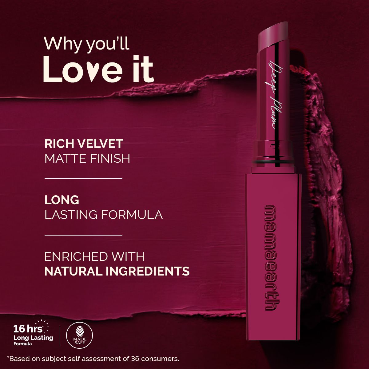 Mamaearth Luxe Matte Long Stay Lipstick with Passion Fruit Oil & Vitamin E, 2g | Deep Plum - Image 3 - Buy from Indicrest