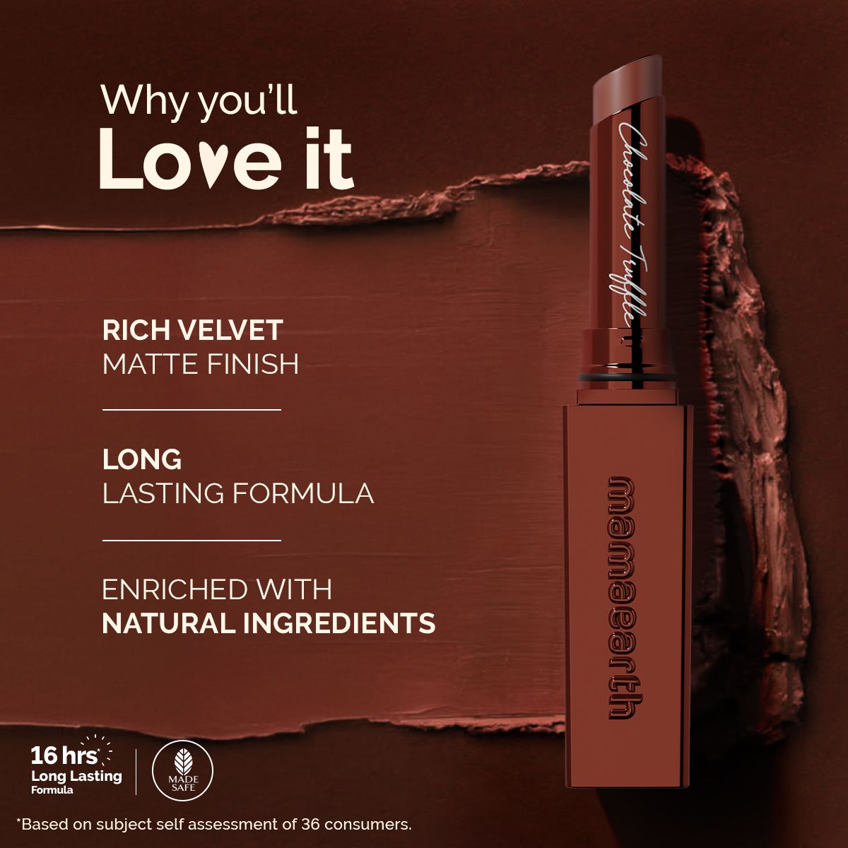 Mamaearth Luxe Matte Long Stay Lipstick with Passion Fruit Oil & Vitamin E, 2g | Chocolate Truffle - Image 3 - Buy from Indicrest