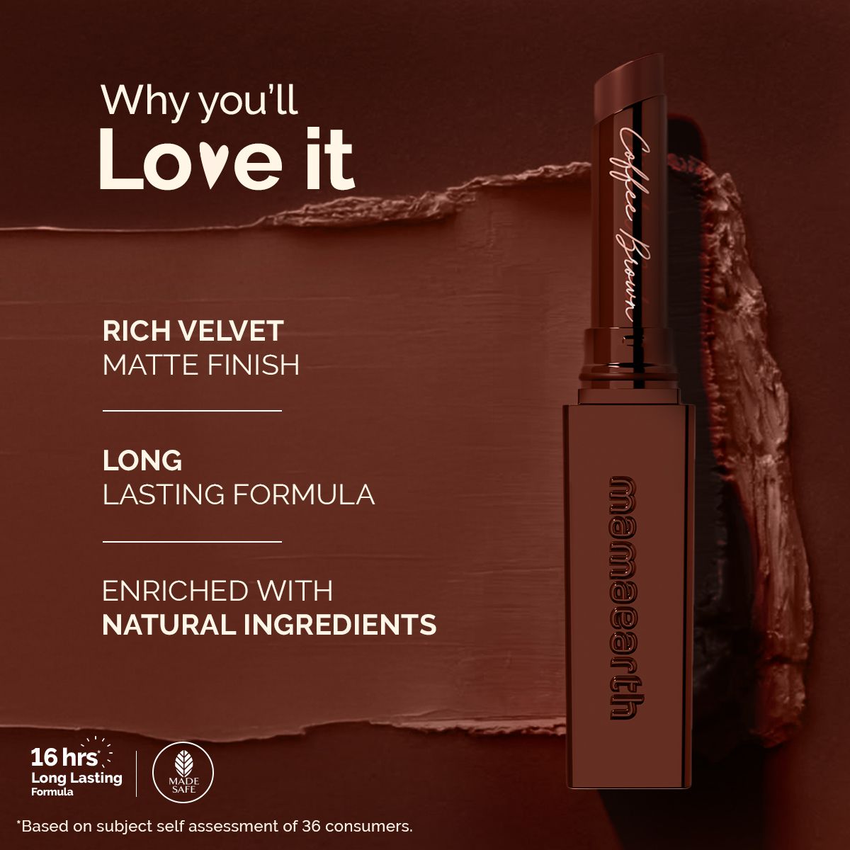 Mamaearth Luxe Matte Long Stay Lipstick with Passion Fruit Oil & Vitamin E, 2g | Coffee Brown - Image 3 - Buy from Indicrest