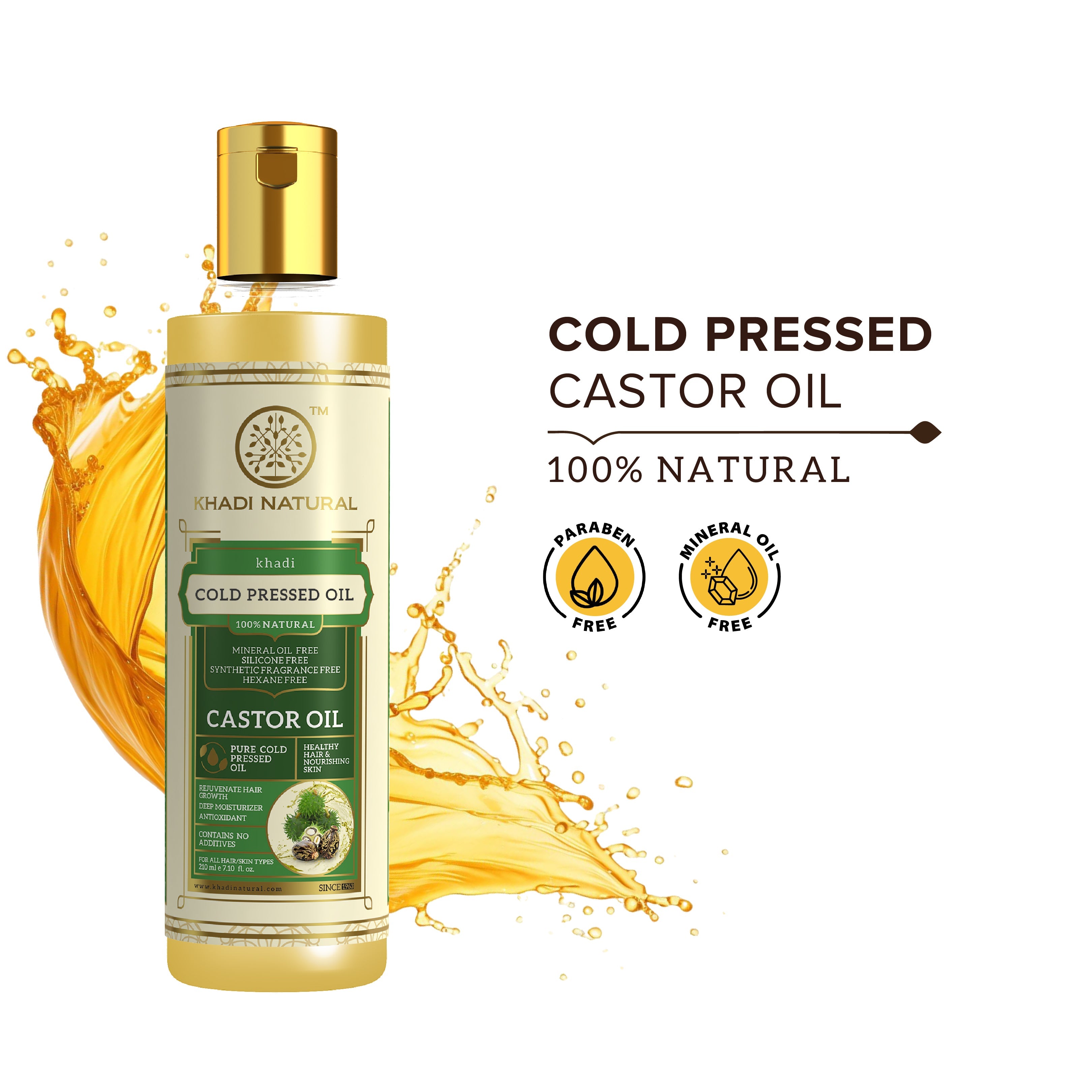 Khadi Natural Castor Cold Pressed Oil - 100% Natural - 210ml - Image 3 - Buy from Indicrest