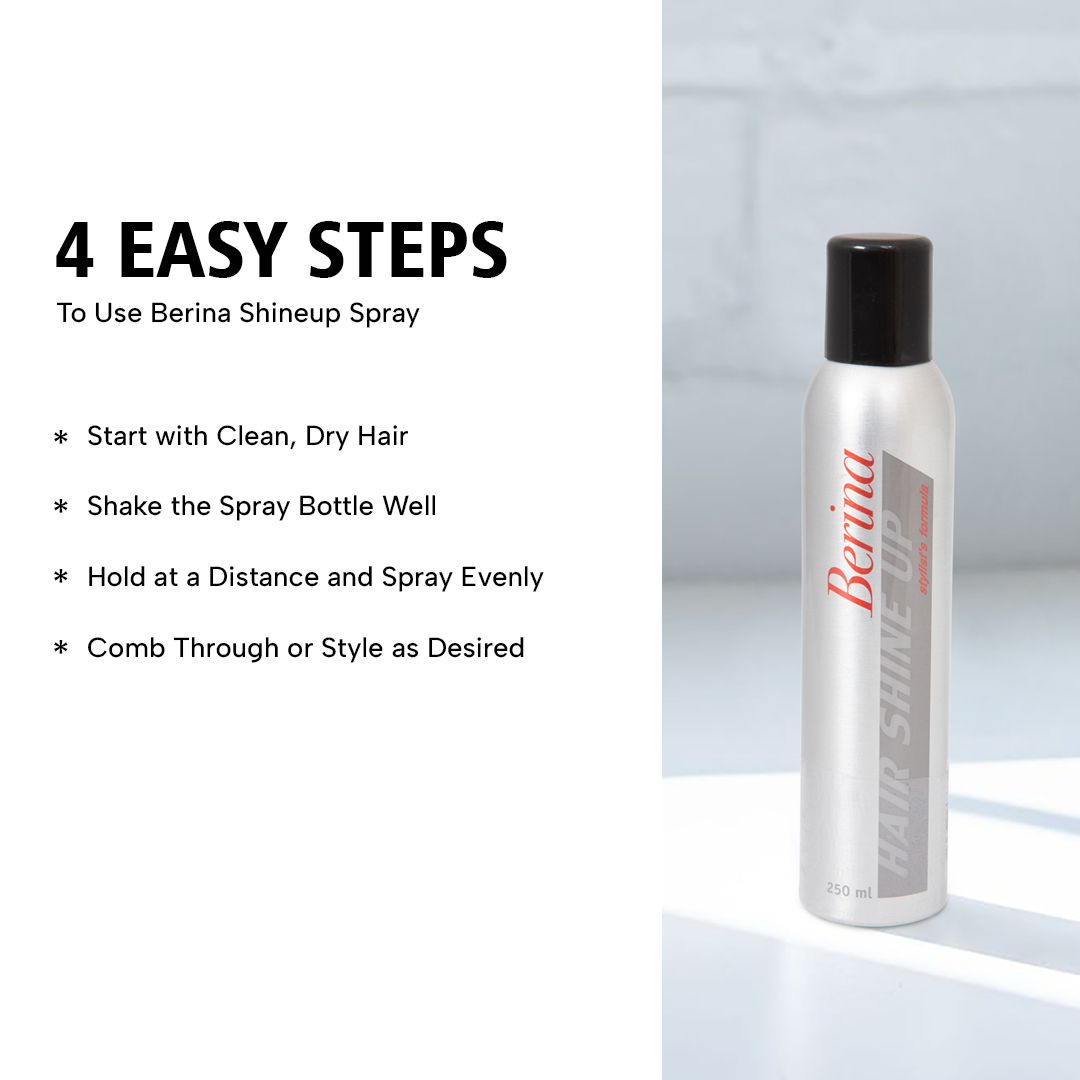 Berina Professional Hair Shine-Up Spray | Instant Glossy Shine & Light Hold for All Hair Types, 250ml