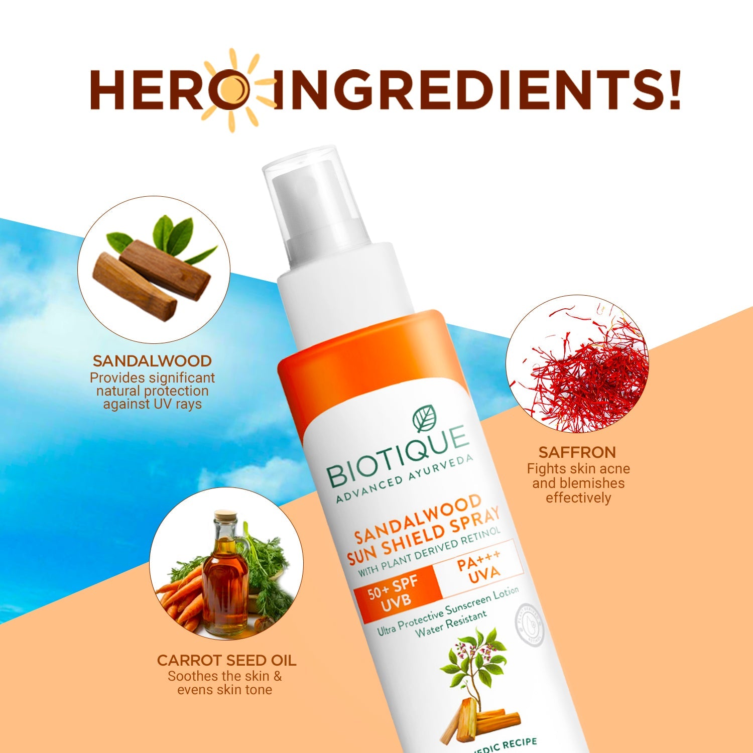 Biotique Sandalwood Sunshield Spray SPF 50, 120ml - Image 4 - Buy from Indicrest