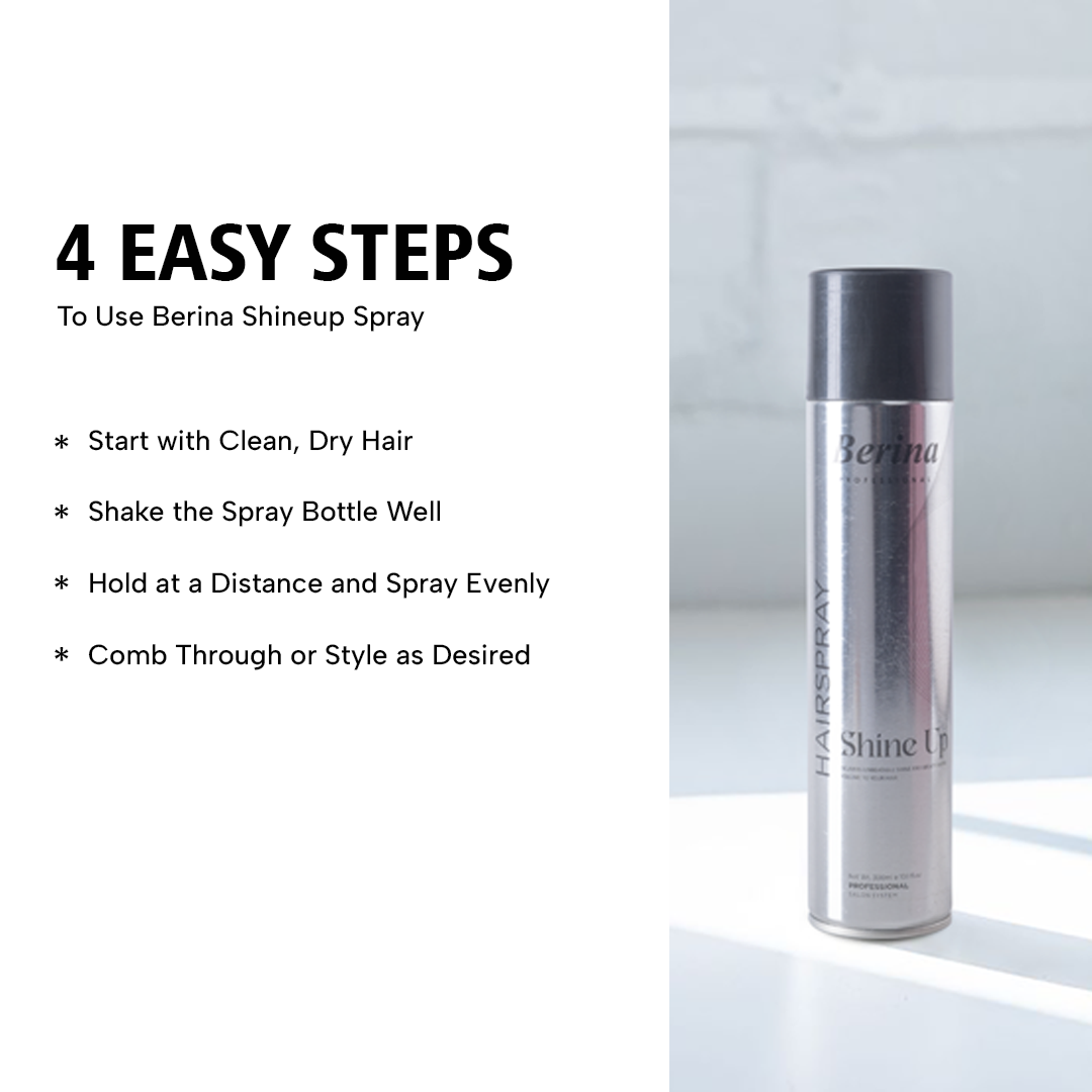 Berina Professional Hair Shine-Up Spray | Instant Glossy Shine & Light Hold for All Hair Types, 250ml