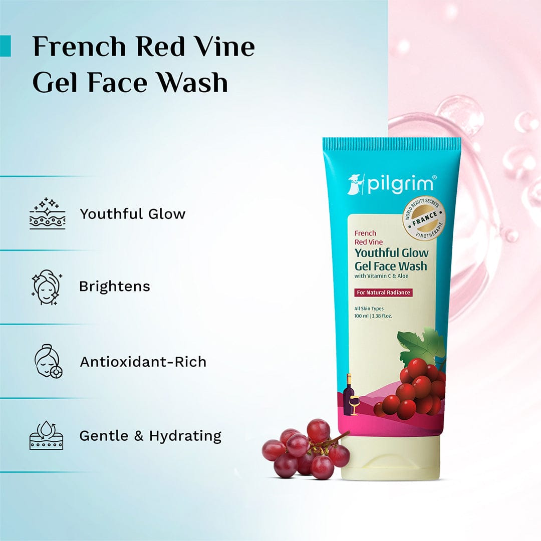 Pilgrim Red Vine Youthful Glow Gel Face Wash with Vitamin C & Aloe, 100ml - Image 3 - Buy from Indicrest