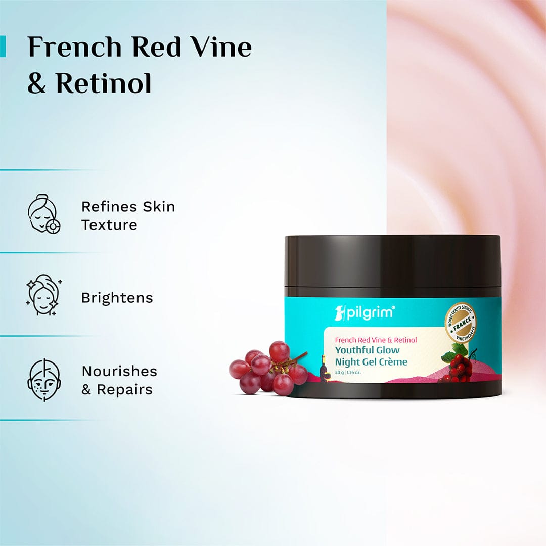Pilgrim French Red Vine & Retinol Youthful Glow Night Gel Creme, 50g - Image 3 - Buy from Indicrest