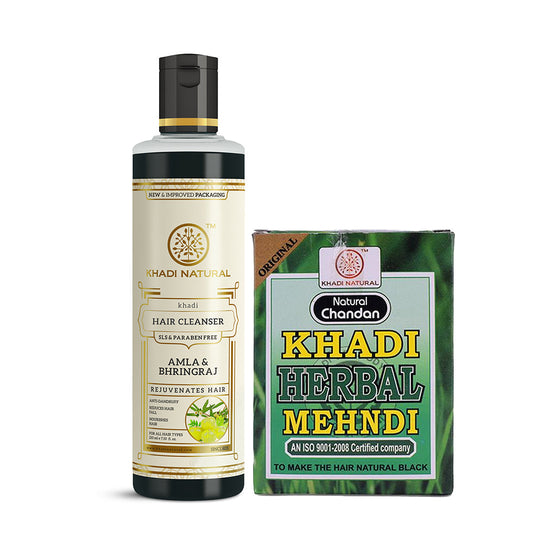 Khadi Herbal Amla & Bhringraj Hair Cleanser with Black Mehndi Combo (Set of 2) - Buy from Indicrest