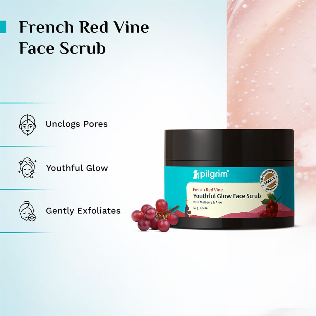 Pilgrim French Red Vine Youthful Glow Face Scrub, 50g - Image 3 - Buy from Indicrest