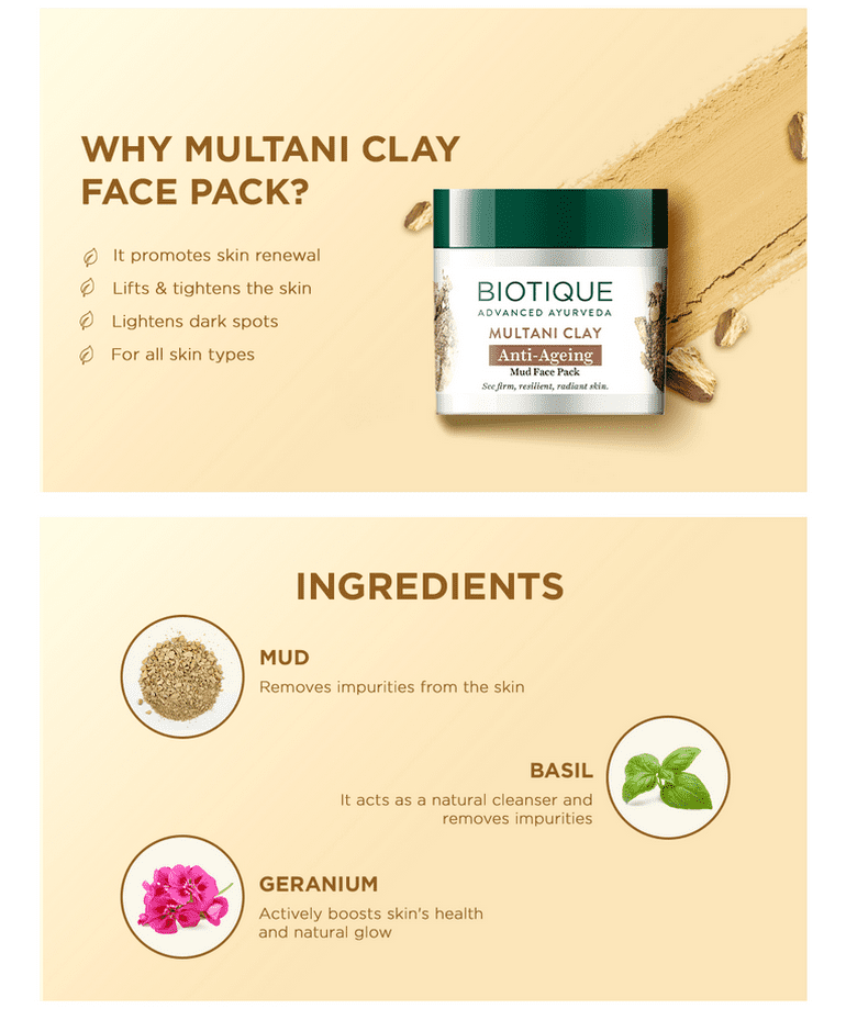 Biotique Multani Clay Anti-Ageing Mud Face Pack, 75g - Image 4 - Buy from Indicrest