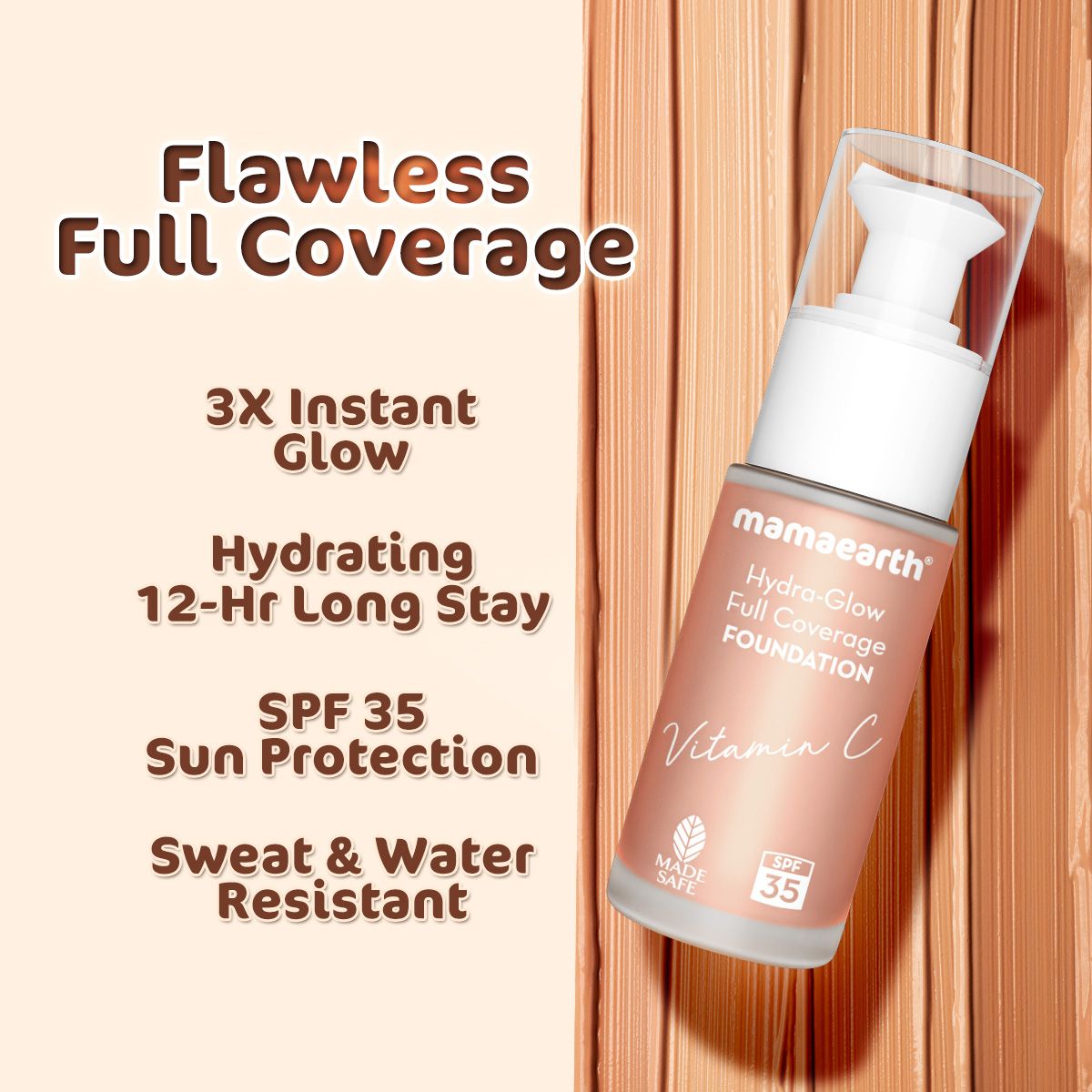 Mamaearth Hydra-Glow Full Coverage Foundation With Vitamin C & Turmeric, 30ml | Ivory Glow - Image 2 - Buy from Indicrest