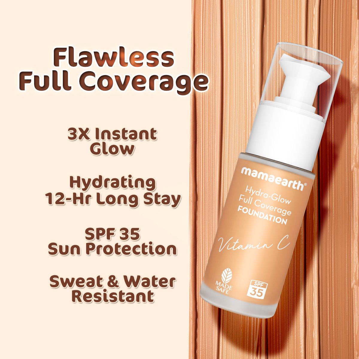 Mamaearth Hydra-Glow Full Coverage Foundation With Vitamin C & Turmeric, 30ml | Crme Glow - Image 2 - Buy from Indicrest