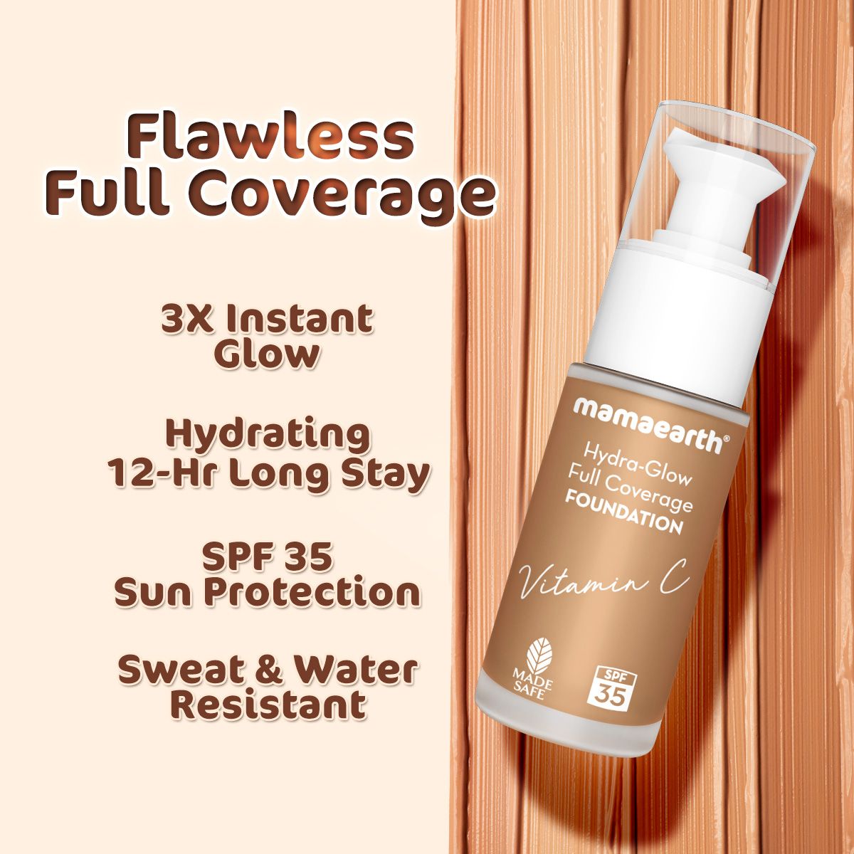Mamaearth Hydra-Glow Full Coverage Foundation With Vitamin C & Turmeric, 30ml | Nude Glow - Image 2 - Buy from Indicrest