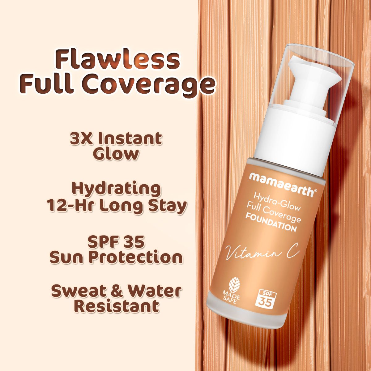 Mamaearth Hydra-Glow Full Coverage Foundation With Vitamin C & Turmeric, 30ml | Sun Glow - Image 2 - Buy from Indicrest