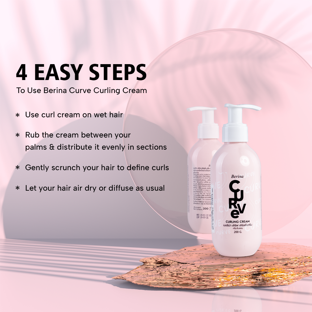 Berina Professional Curve Curling Cream | Defines, Enhances & Holds Curls for Curly & Wavy Hair, 200g