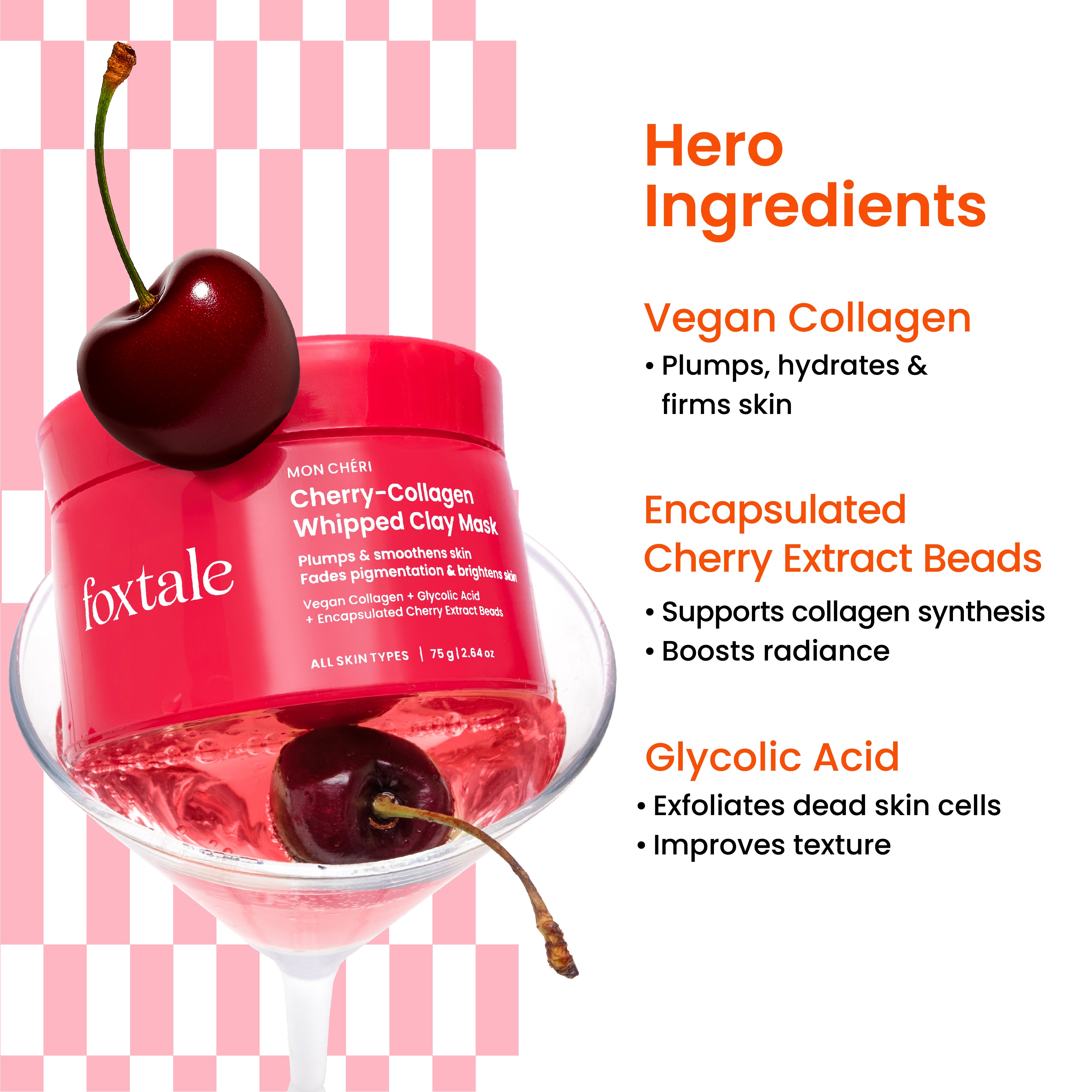 Foxtale Cherry-Collagen Clay Mask Boosts collagen for plump, hydrated & firm skin | 75g - Image 3 - Buy from Indicrest