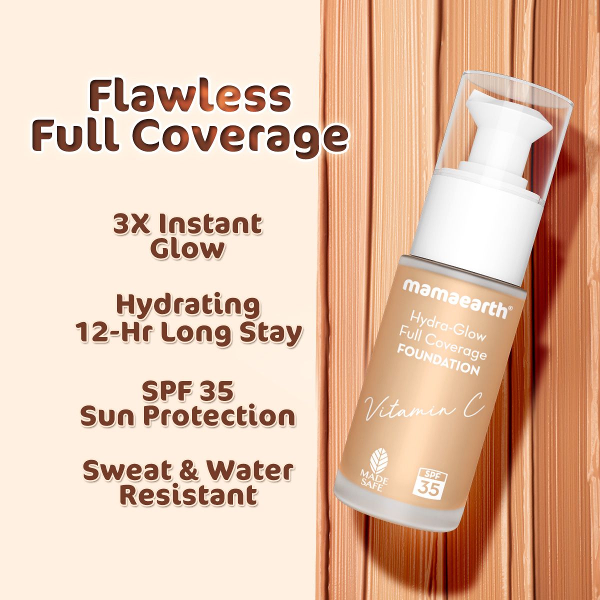 Mamaearth Hydra-Glow Full Coverage Foundation With Vitamin C & Turmeric, 30ml | Beige Glow - Image 2 - Buy from Indicrest