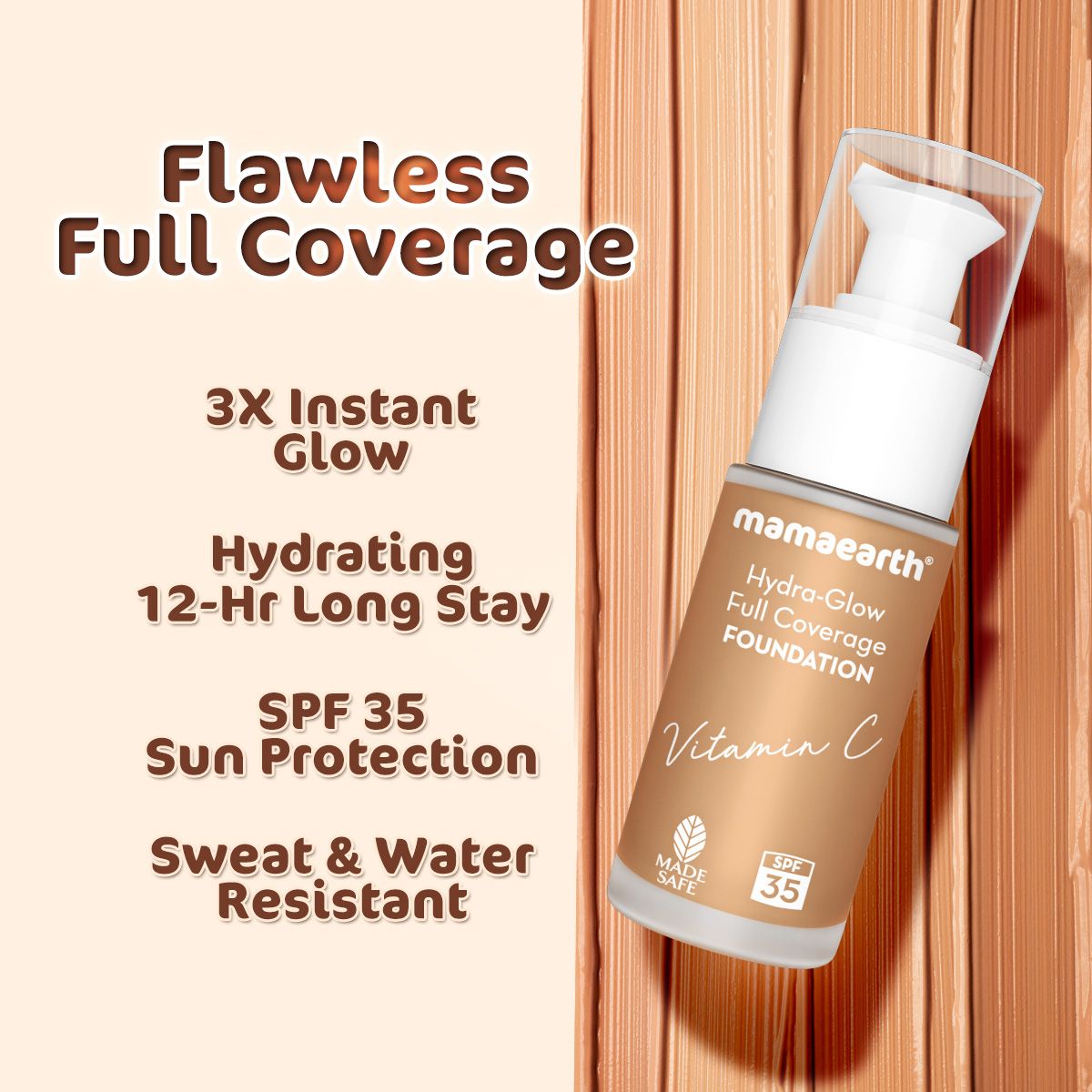 Mamaearth Hydra-Glow Full Coverage Foundation With Vitamin C & Turmeric, 30ml | Caramel Glow - Image 2 - Buy from Indicrest