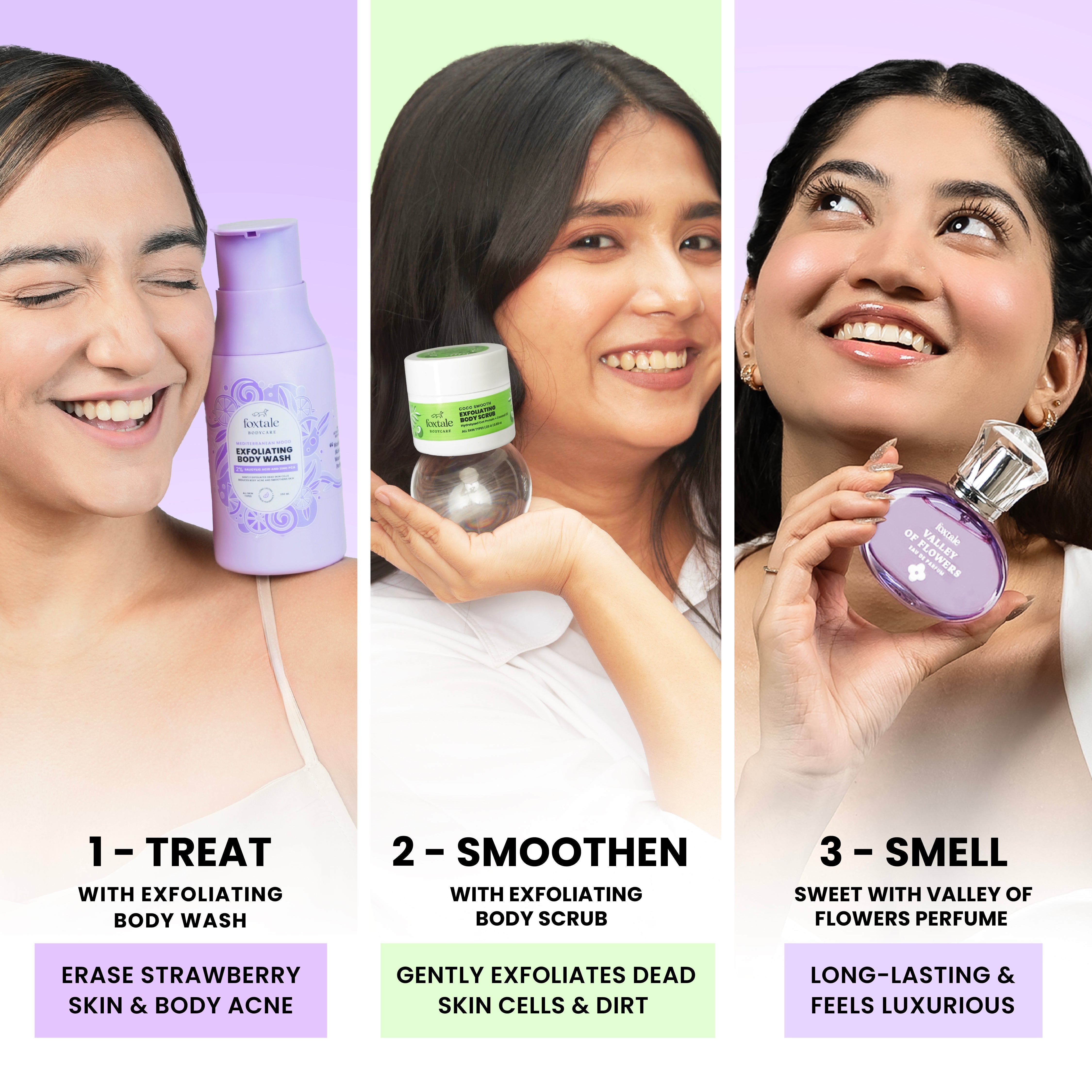 Foxtale Bodycare Kit Valley of Flowers Perfume + Exfoliating Body Wash + Exfoliating Body Scrub - Image 3 - Buy from Indicrest