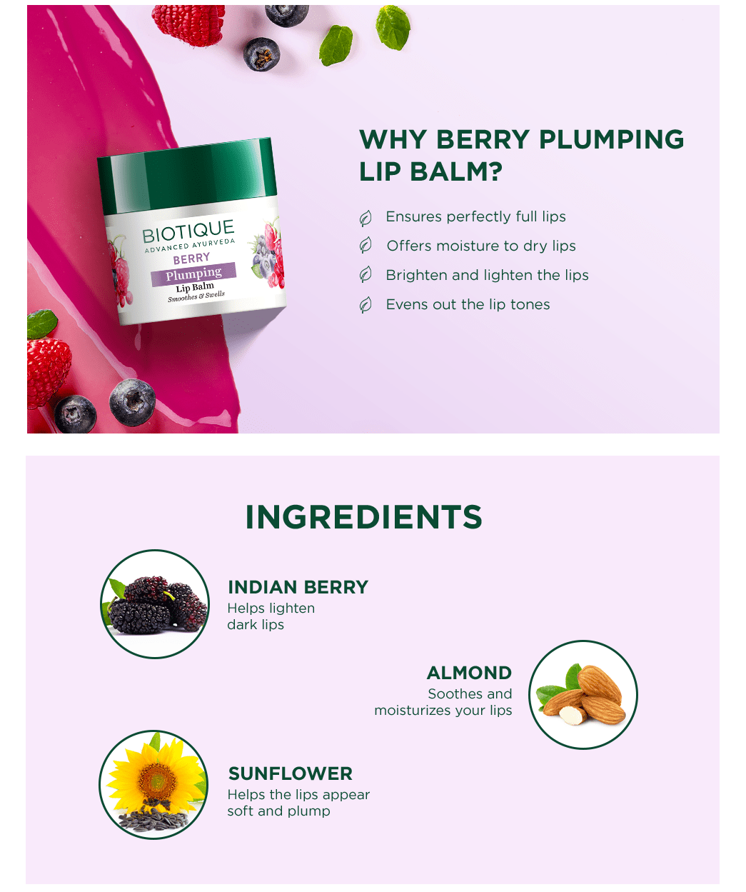 Biotique Berry Plumping Lip Balm, 12g - Image 4 - Buy from Indicrest