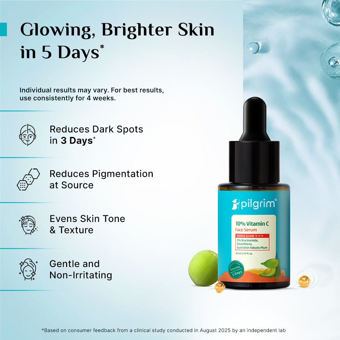 Pilgrim 10% Vitamin C Face Serum For Triple Glow+++, 25ml (Roll-On) - Image 7 - Buy from Indicrest