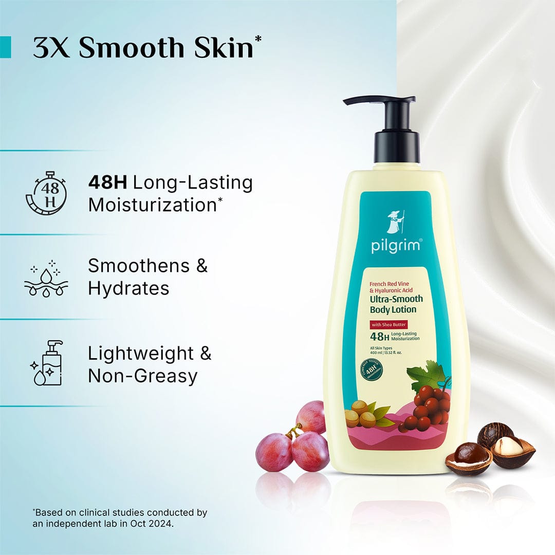 Pilgrim French Red Vine & Hyaluronic Acid Ultra-Smooth Body Lotion, 400ml - Image 5 - Buy from Indicrest