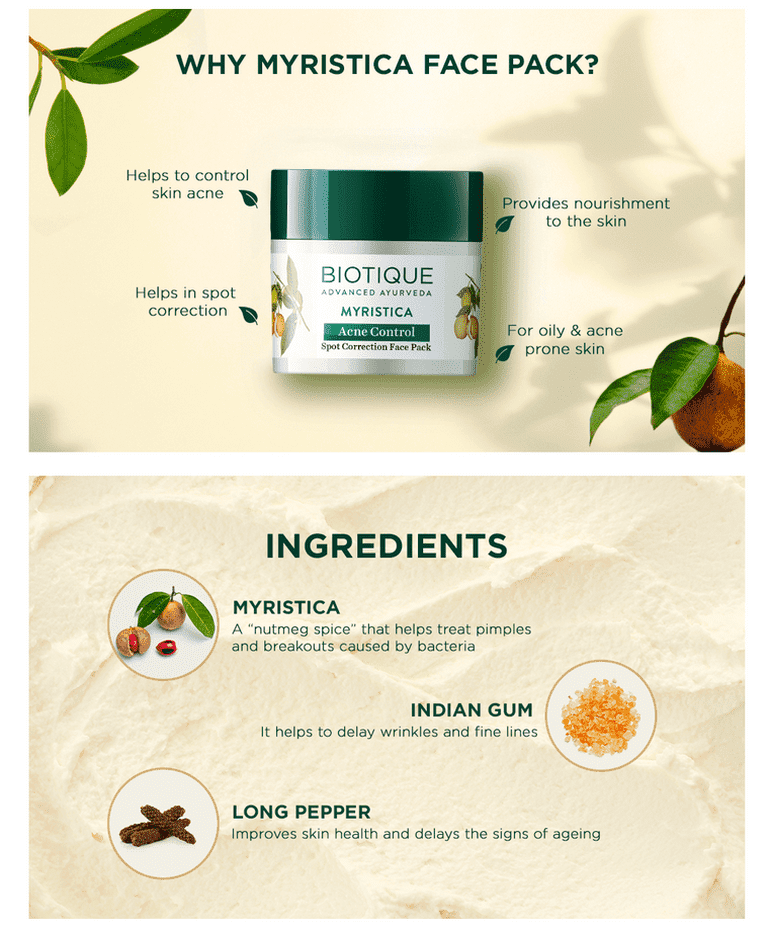 Biotique Myristica acne control spot correction face pack, 20g - Image 9 - Buy from Indicrest