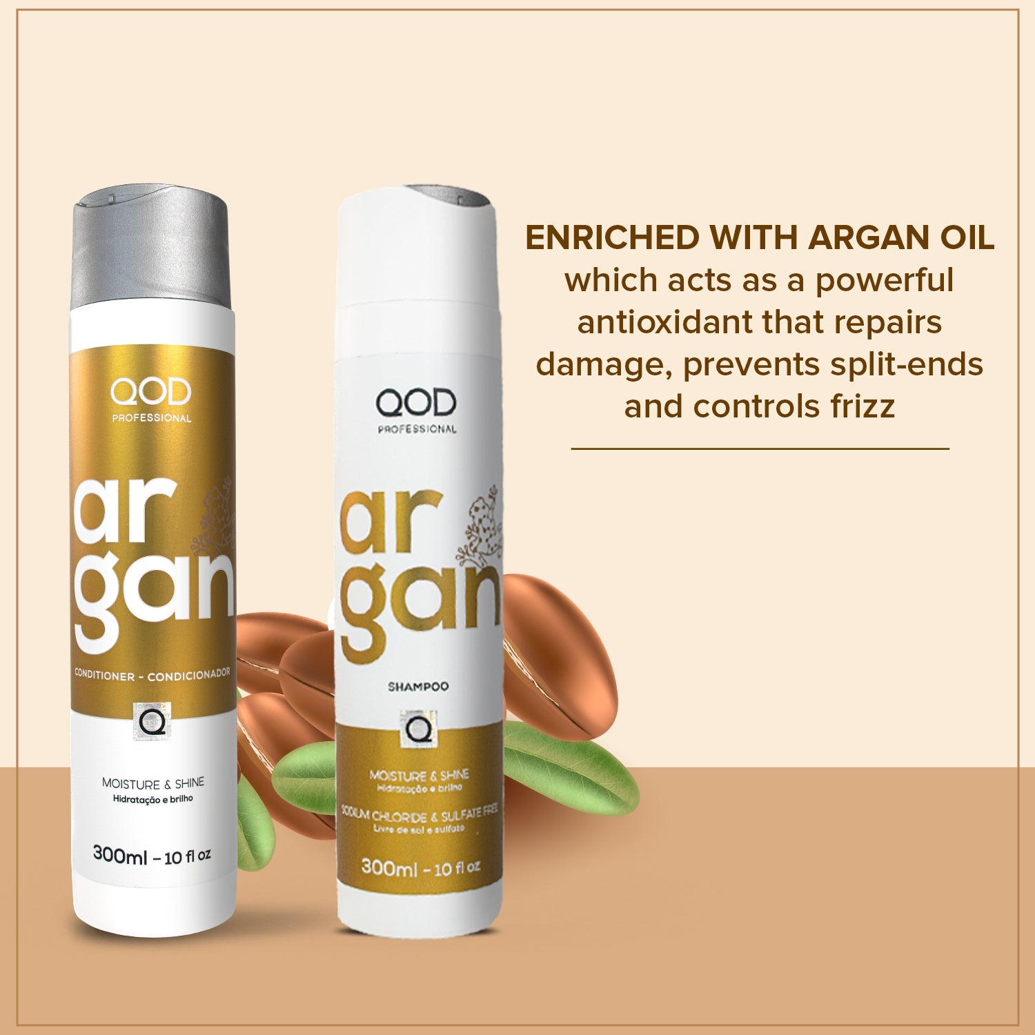 QOD Argan Oil Shampoo and Conditioner, 300ml - Combo