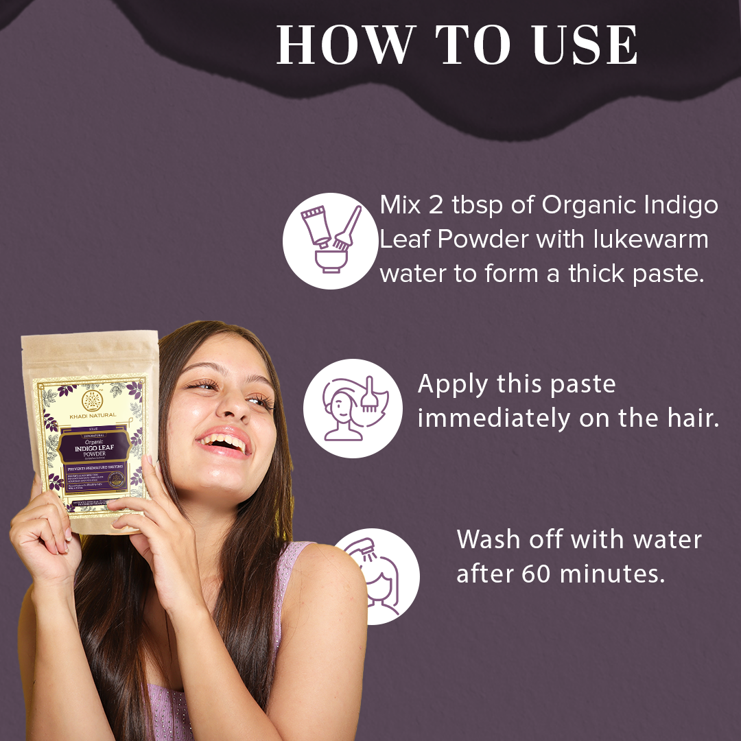 Khadi Natural Organic Indigo Leaf Hair Color Powder - 100% Natural - 100gm - Image 4 - Buy from Indicrest