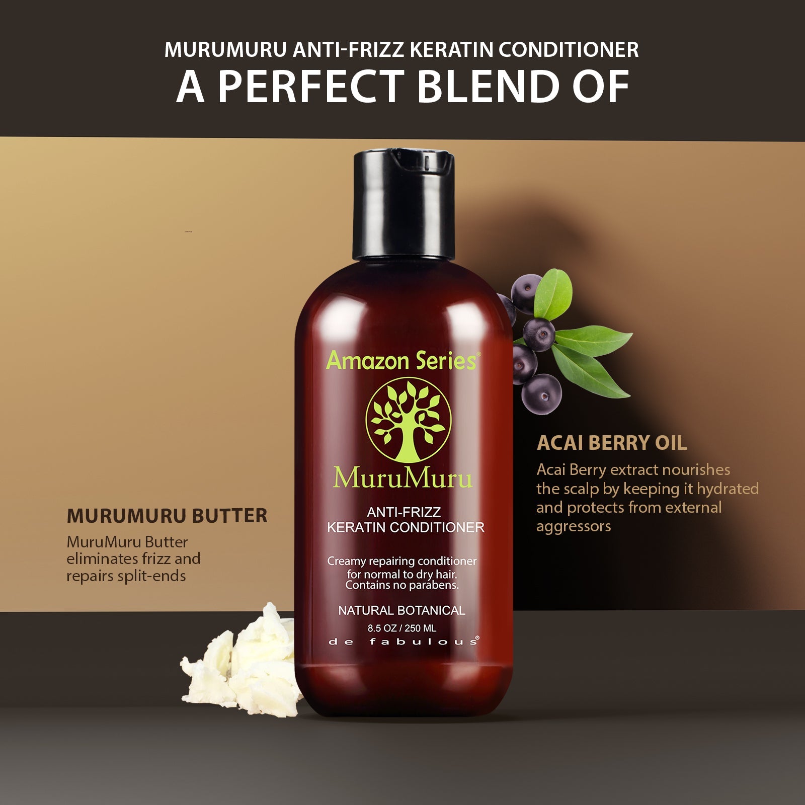 De Fabulous Amazon Series Murumuru Anti Frizz Keratin Shampoo 250ml + Conditioner 250ml - Image 3 - Buy from Indicrest