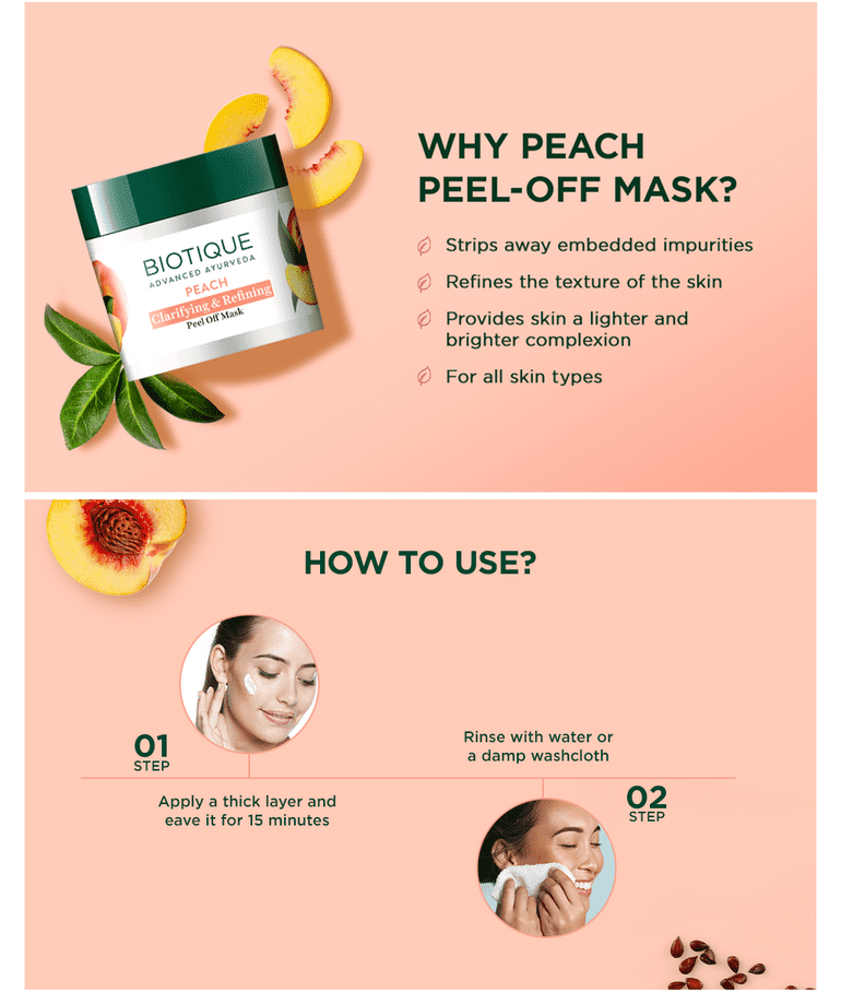 Biotique Peach Clarifying & Refining Peel-Off Mask, 50g - Image 4 - Buy from Indicrest