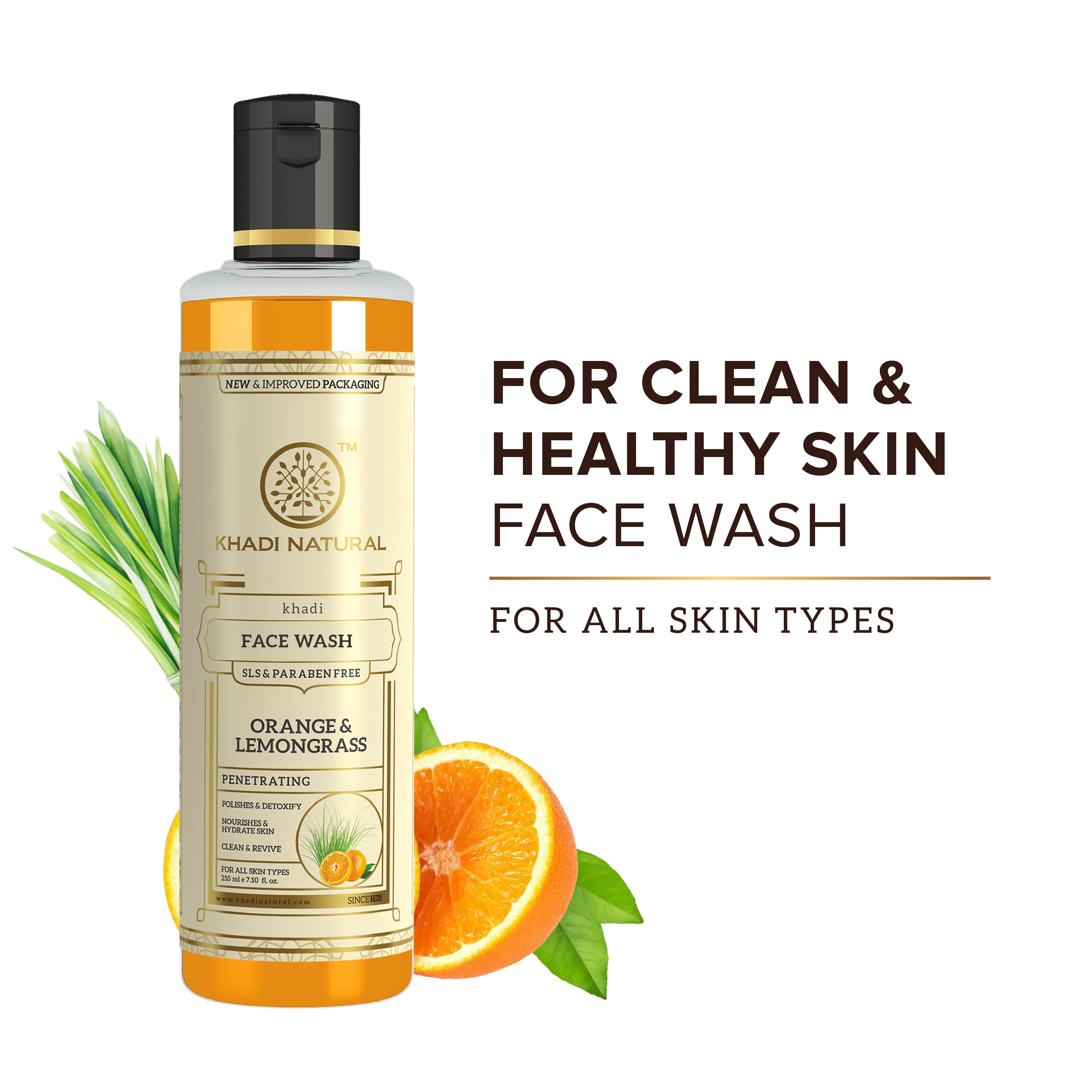 Khadi Natural Herbal Orange & Lemongrass Face Wash SLS & Paraben Free - 210ml - Image 3 - Buy from Indicrest