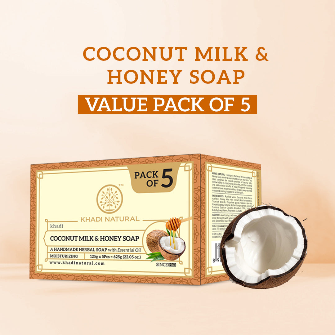 Khadi Natural Herbal Coconut Milk & Honey Soap Combo Pack Of 5 – 125gm Each - Image 7 - Buy from Indicrest