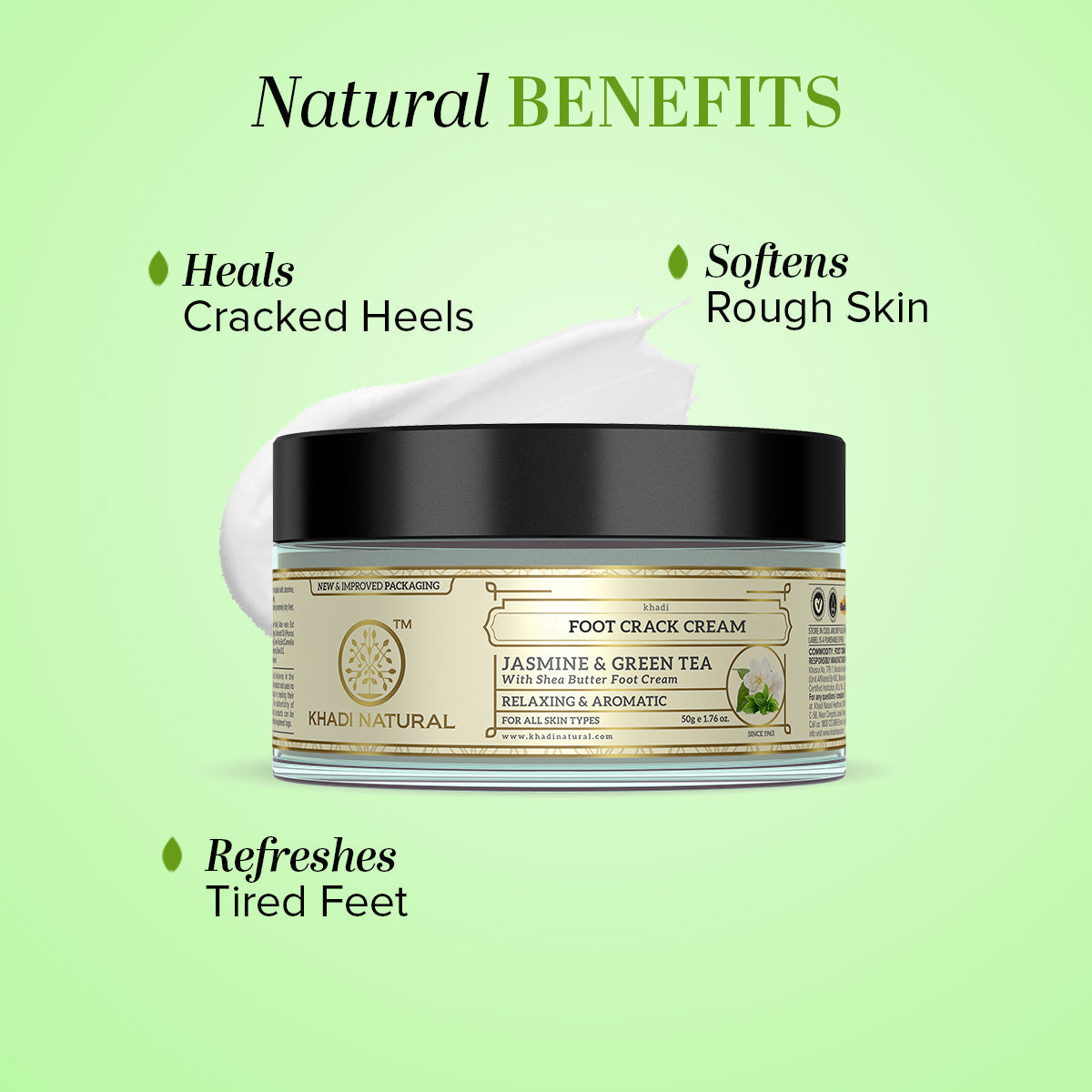 Khadi Natural Jasmine & Green Tea Foot Crack Cream - With Sheabutter - 50gm - Image 2 - Buy from Indicrest